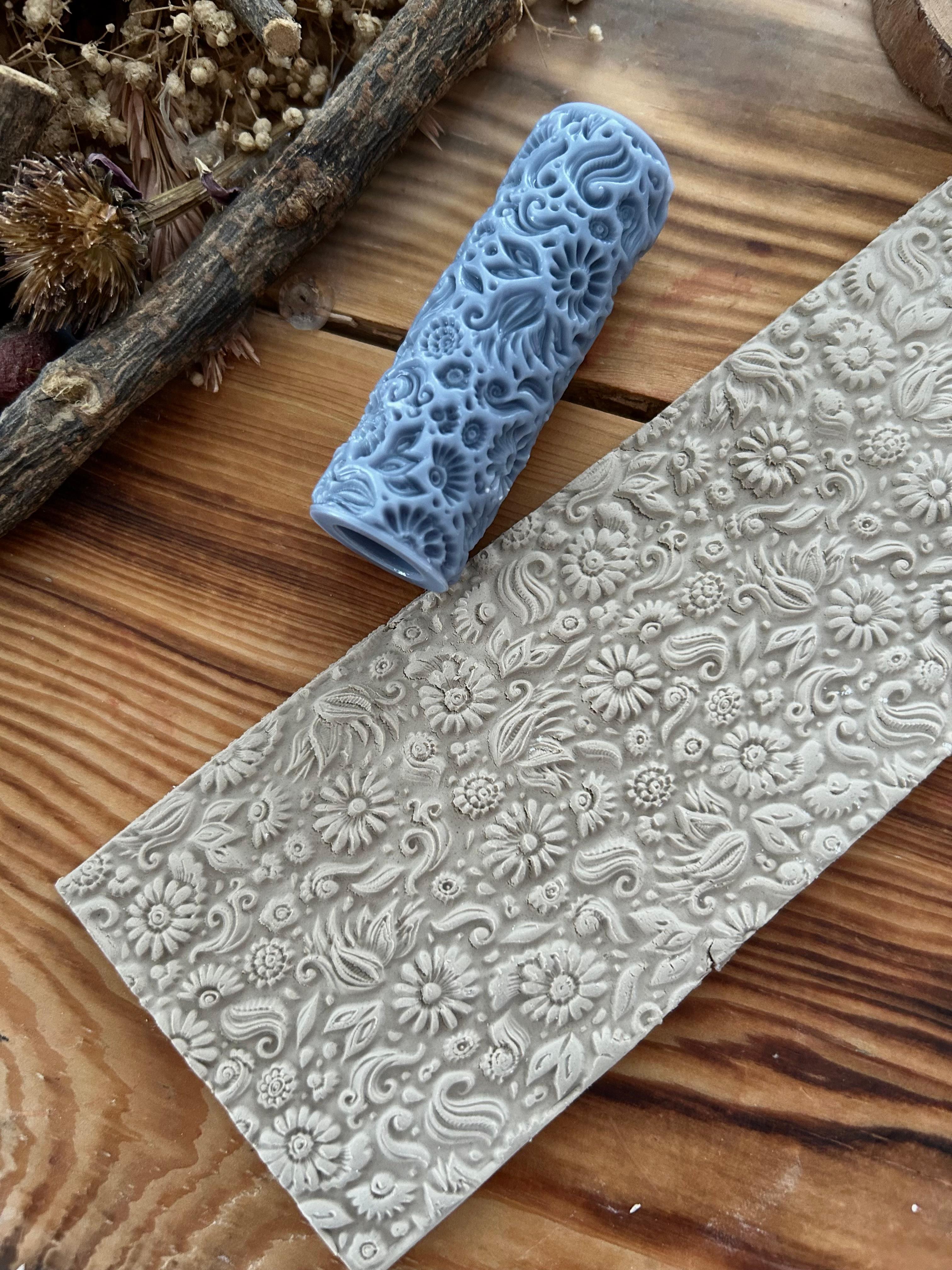 Cute Floral Border Texture Roller for Polymer Clay – 7cm Embossing Roller for Air Dry Clay, Cookie Dough, Ceramic, Fondant, DIY Floral Pattern Tool