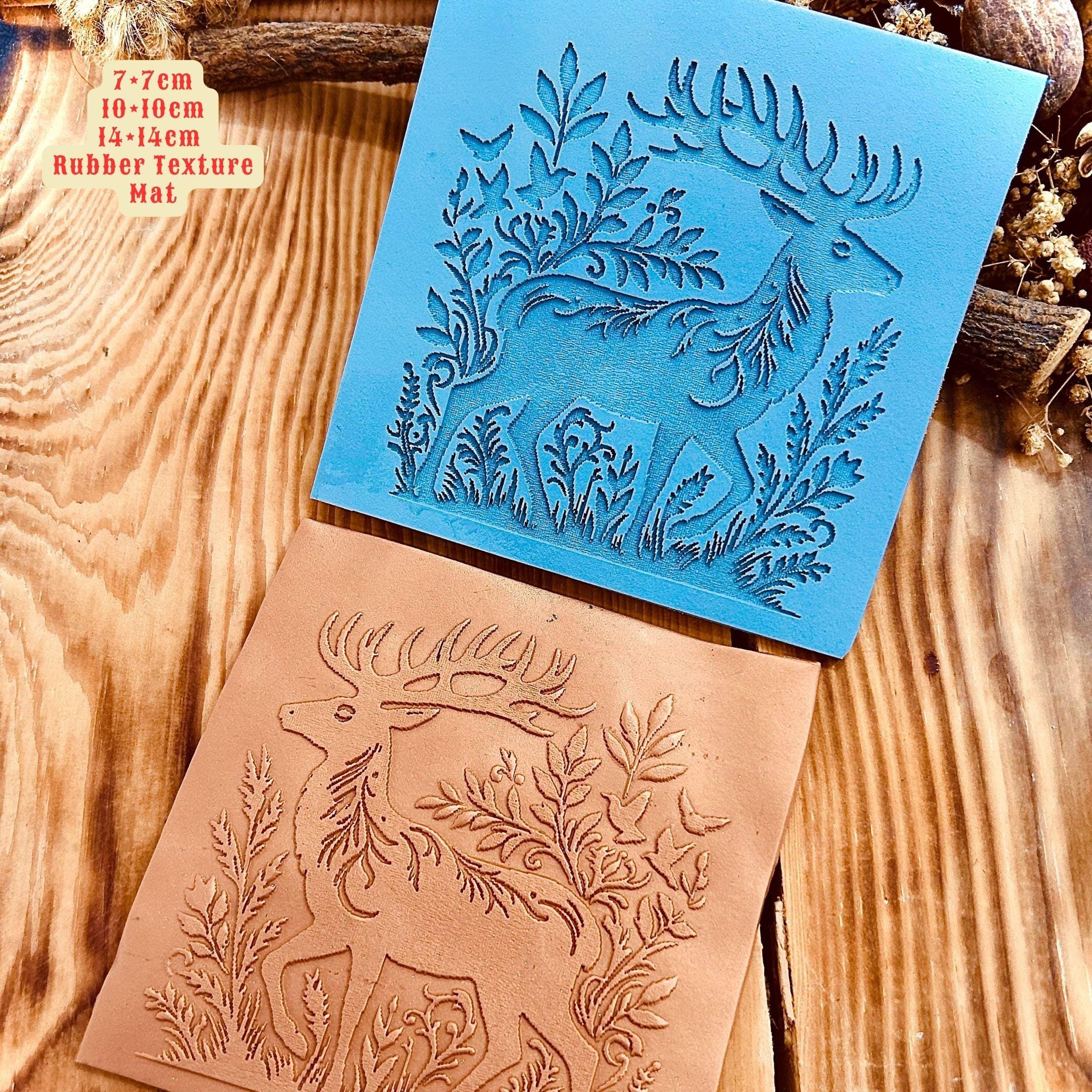 Deer with Flowers And Birds Rubber Texture Mat – Nature Pattern Stamp for Polymer Clay, Air Dry Clay, Metal Clay | 3 Sizes Available