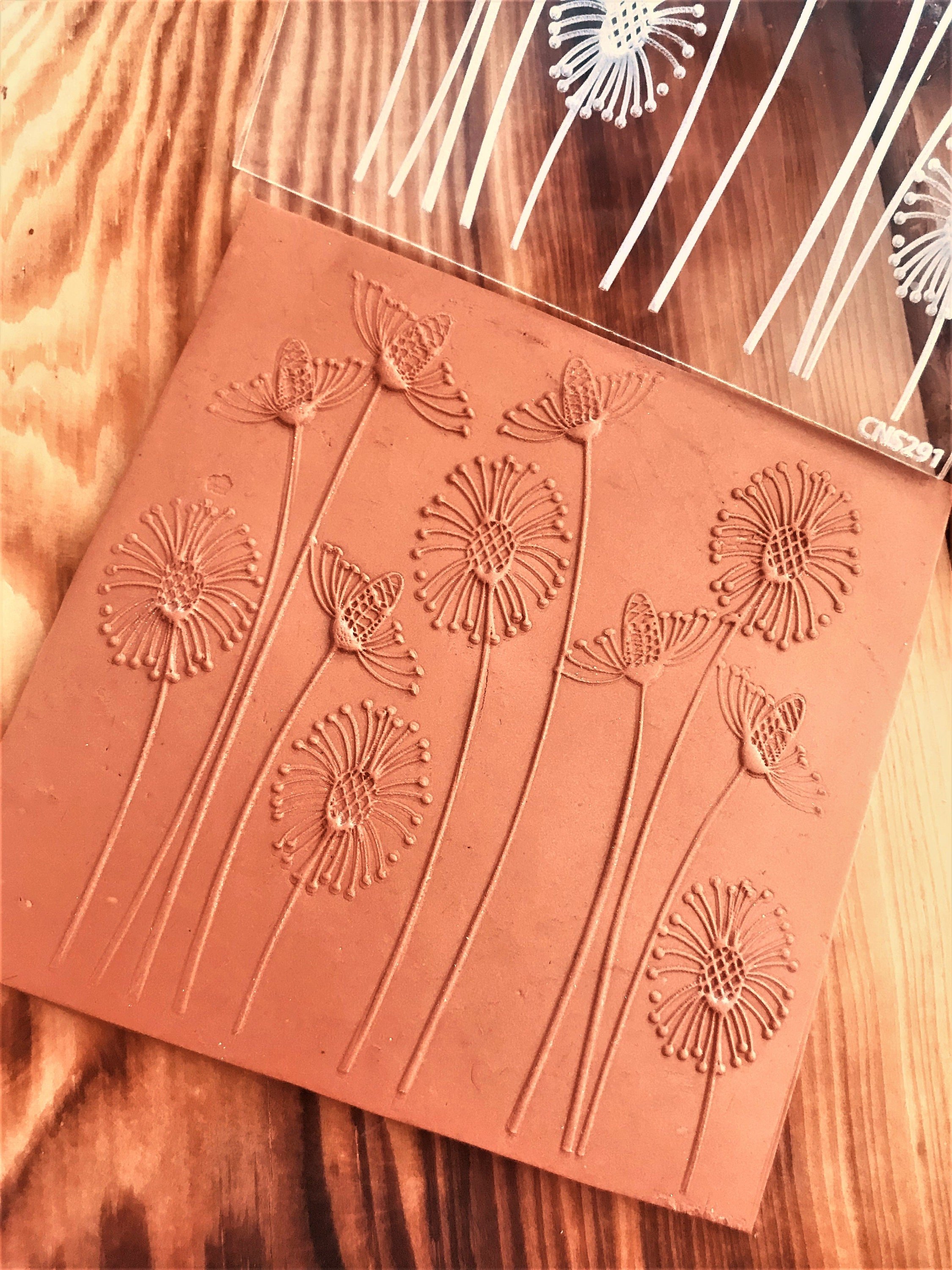 Dandelion Rubber or Acrylic Texture Mat – Polymer Clay Stamp, Embossing Tool, Acrylic Texture Sheet, Plaque, Tile for Fimo, Sculpey, Cernit