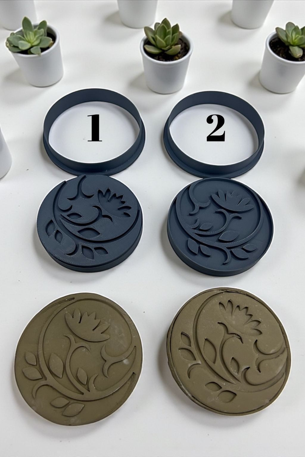 Floral Round Clay Cutter & Stamp Set – Emboss & Deboss Design for Air Dry Clay, Soap, and Candle Crafting (8 cm / 3.15 in)