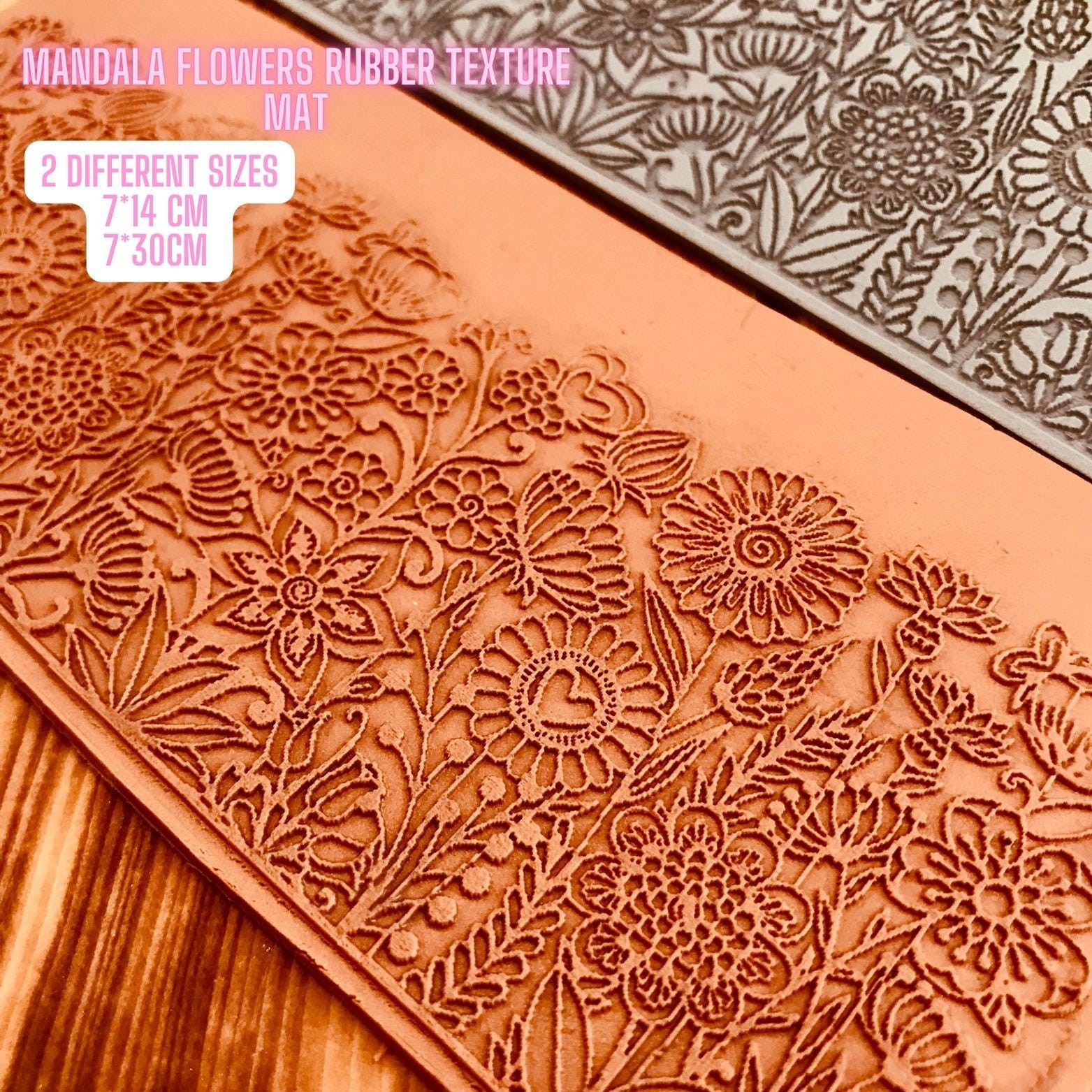 Mandala Flower Meadow Rubber Texture Mat Unique Pattern in 7*14cm dimensions for polymer clay, ceramics⎥