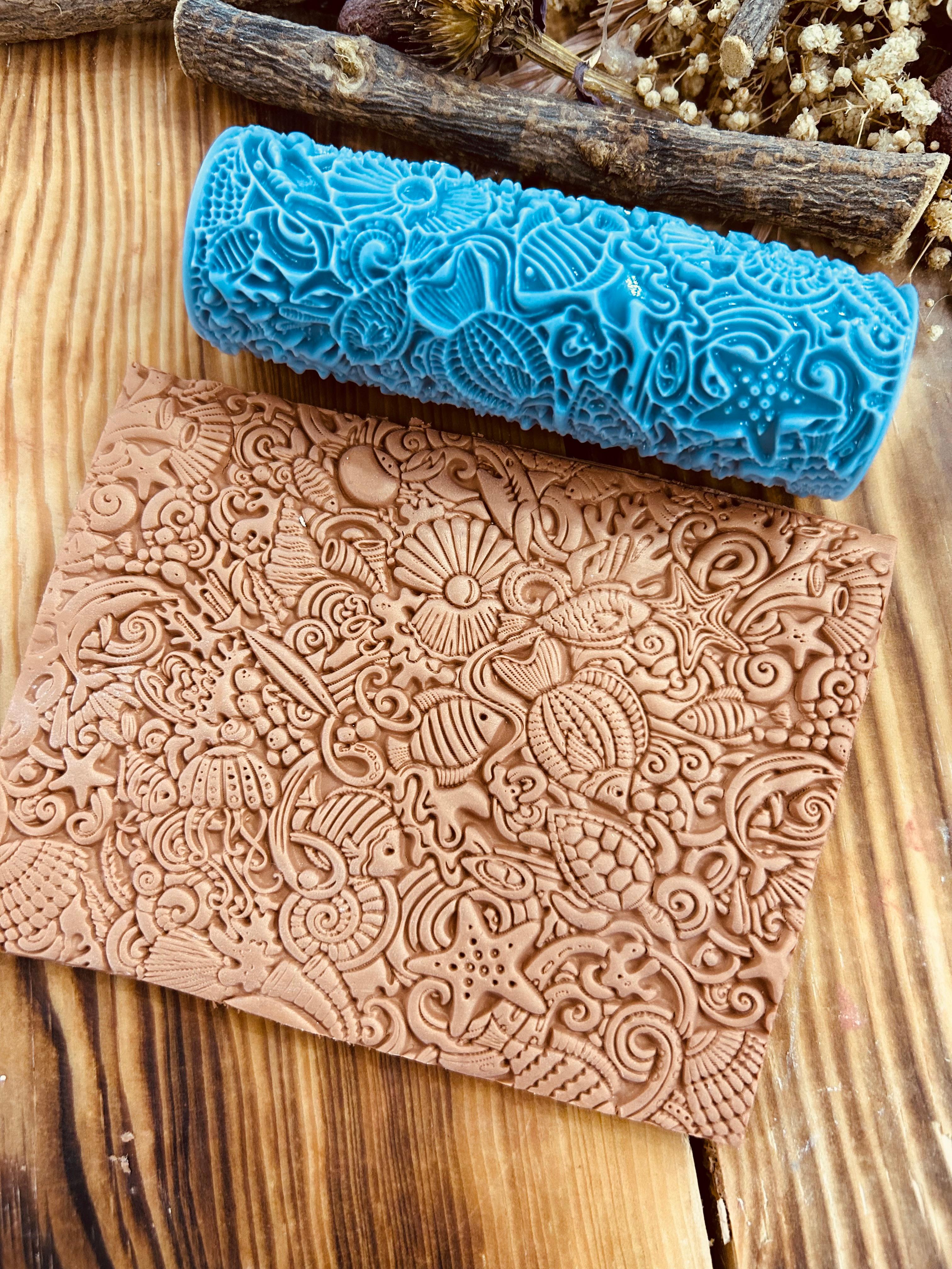 Sea Creatures Pattern Texture Roller – 10cm Embossing Roller for Polymer Clay, Air Dry Clay, Soap, Metal Clay, DIY Crafts