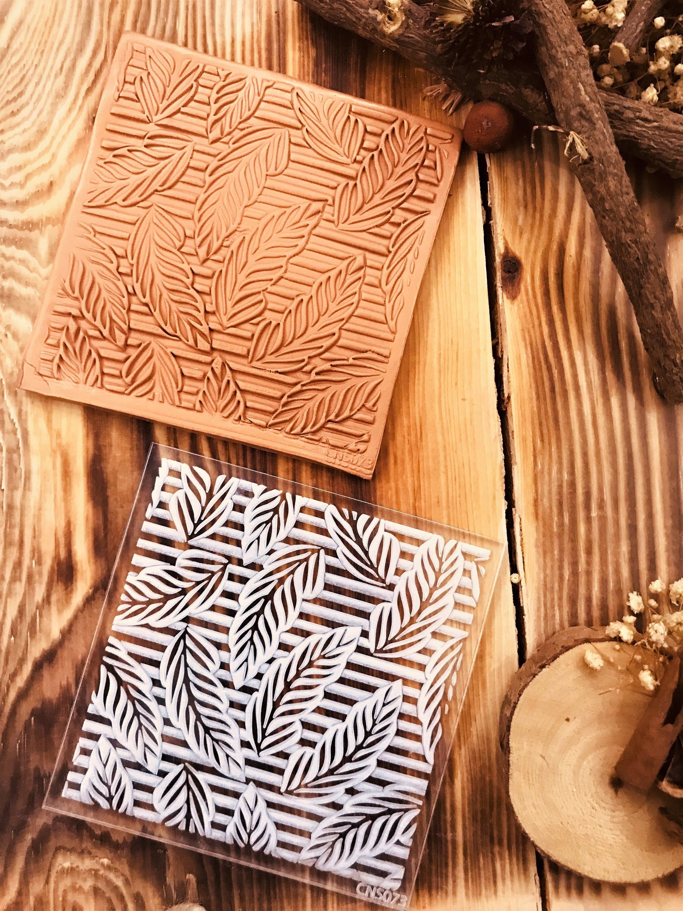 Lines And Levaes Pattern Texture Mat, Polymer Clay Impression Mat, Acrylic Clay texture tool, Polymer Clay Earring Tool