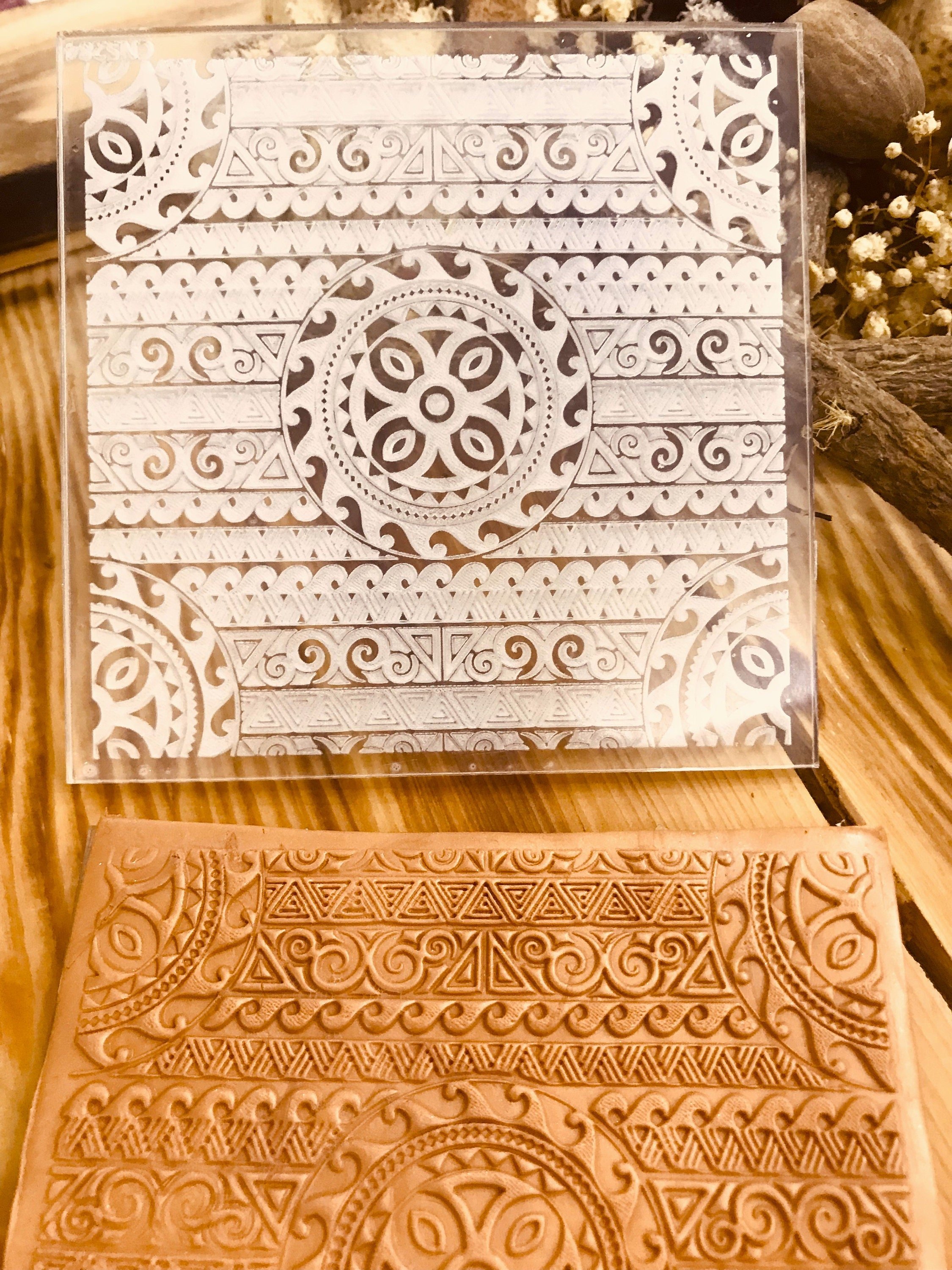 Ethnic Pattern Rubber or Acrylic Texture Mat – Polymer Clay Stamp, Embossing Tool, Acrylic Texture Sheet, Plaque, Tile for Fimo, Sculpey, Cernit