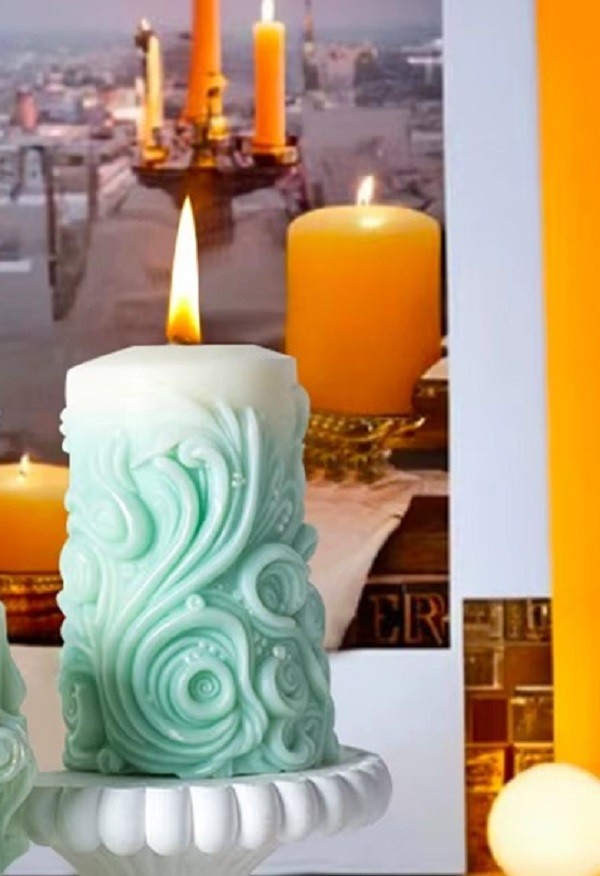 dekoratif silindir mum silikon kalıbı oymalı silindir mum silikon kalıbı