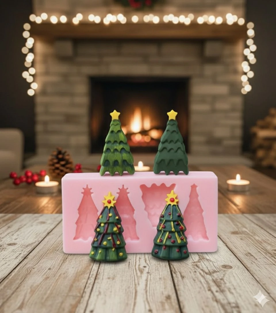 Dörtlü Noel Çamı  Silikon Mum Kalıbı iki farklı model 