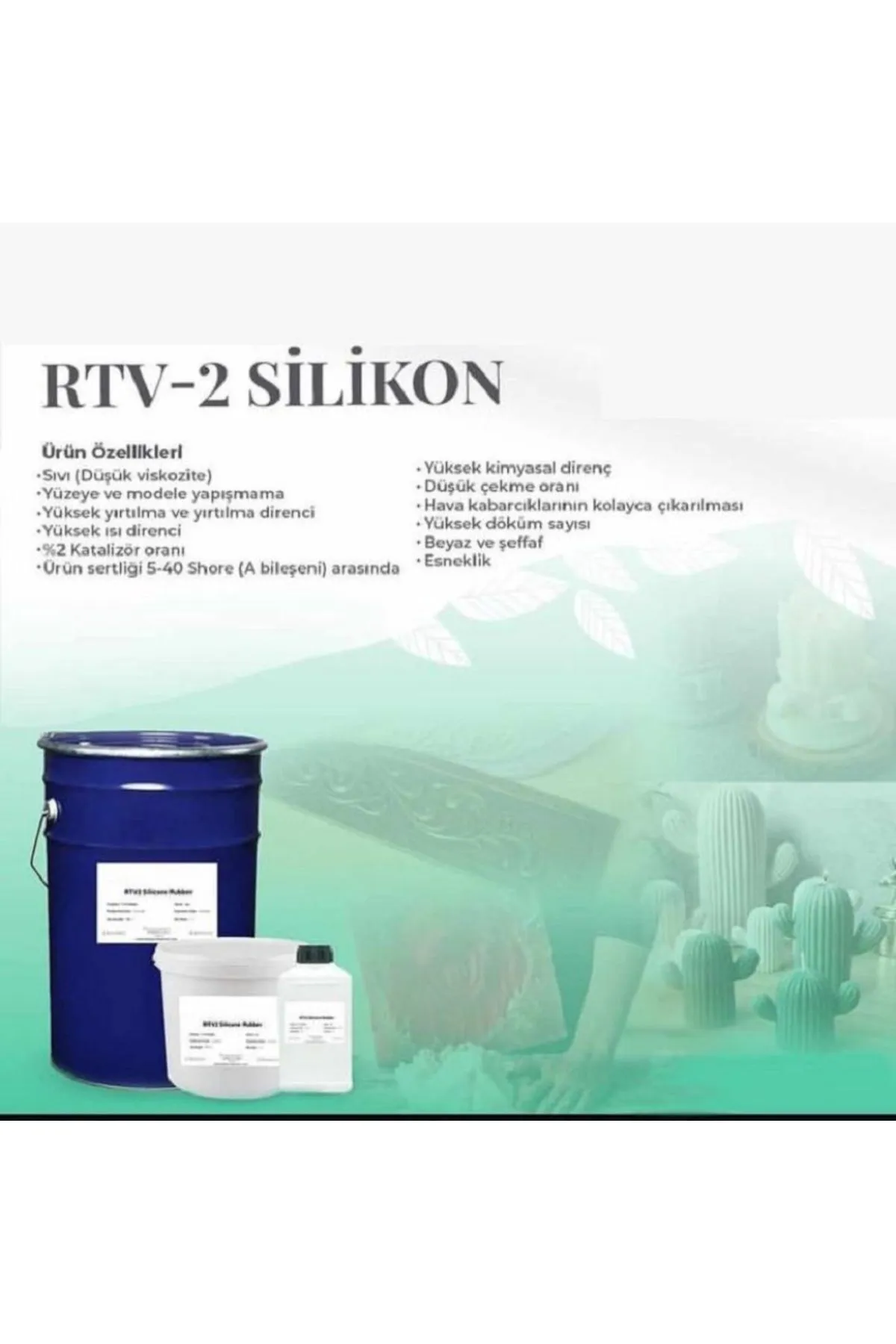 Rtv-2 Kalıp Silikonu 1. Sınıf 20 Shore Beyaz  şeffaf (1 KG)