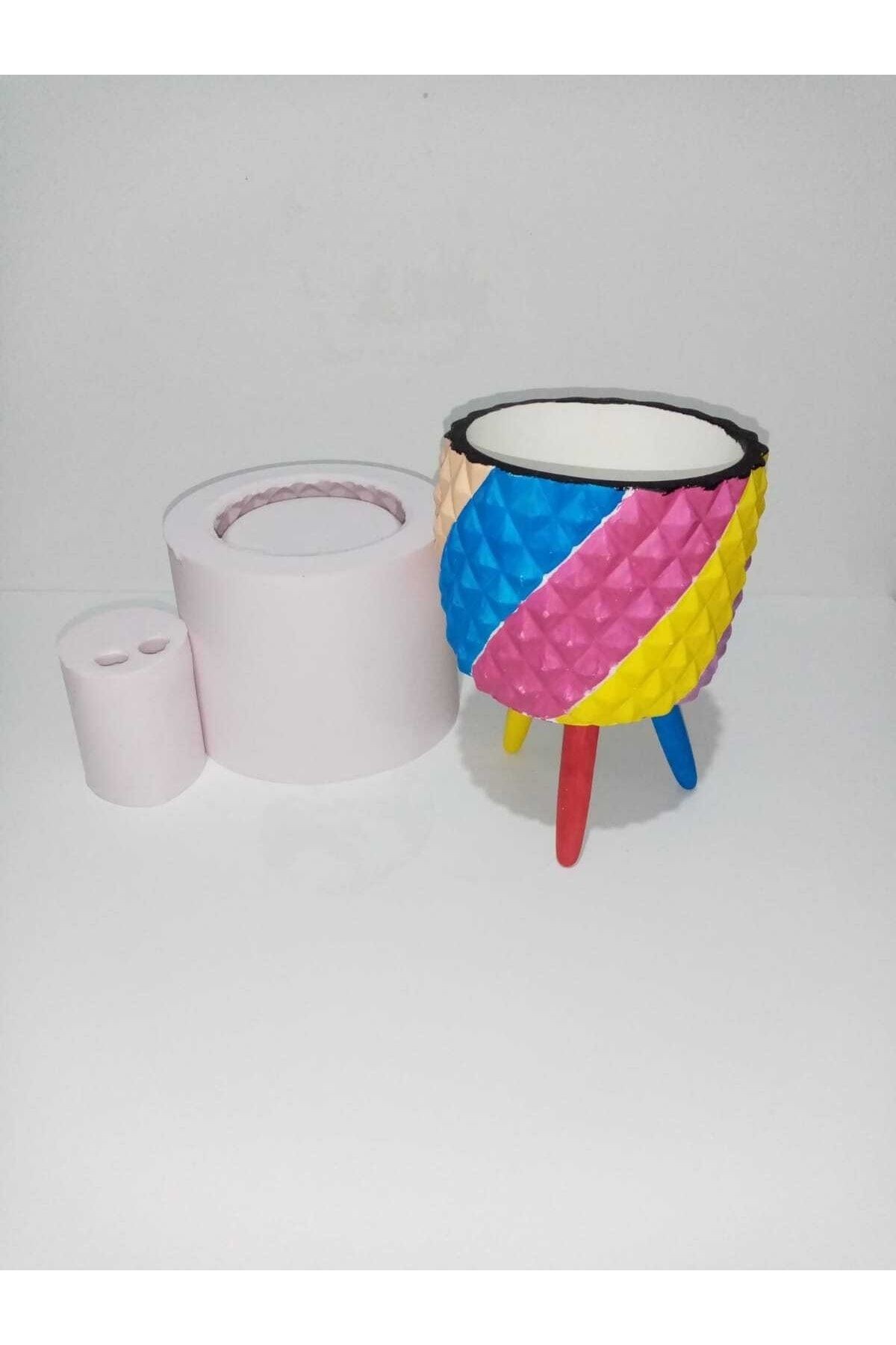 Ayaklı Desenli Saksı Çimento Kokulutaş Silikon Kalıbı (büyük Boy)