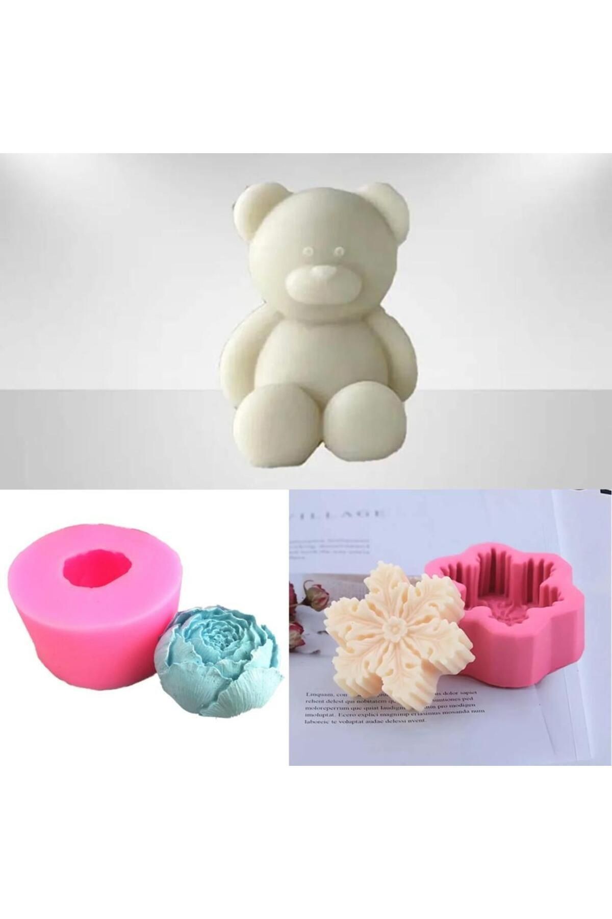 3 lü set mum silikon beton kokulutaş kalıbı (minik ayıcık top şakayık kartanesi)