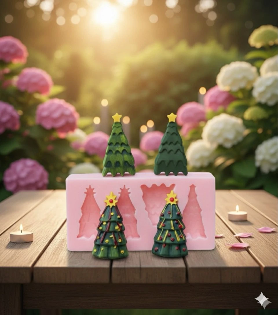 Dörtlü Noel Çamı  Silikon Mum Kalıbı iki farklı model 