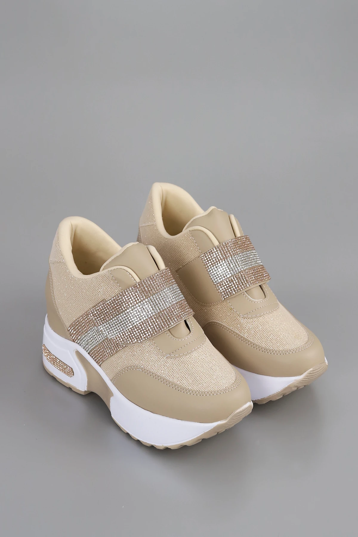 MDLN 204 Taş Cırtlı Gizli Topuklu Spor Ayakkabı - BEJ