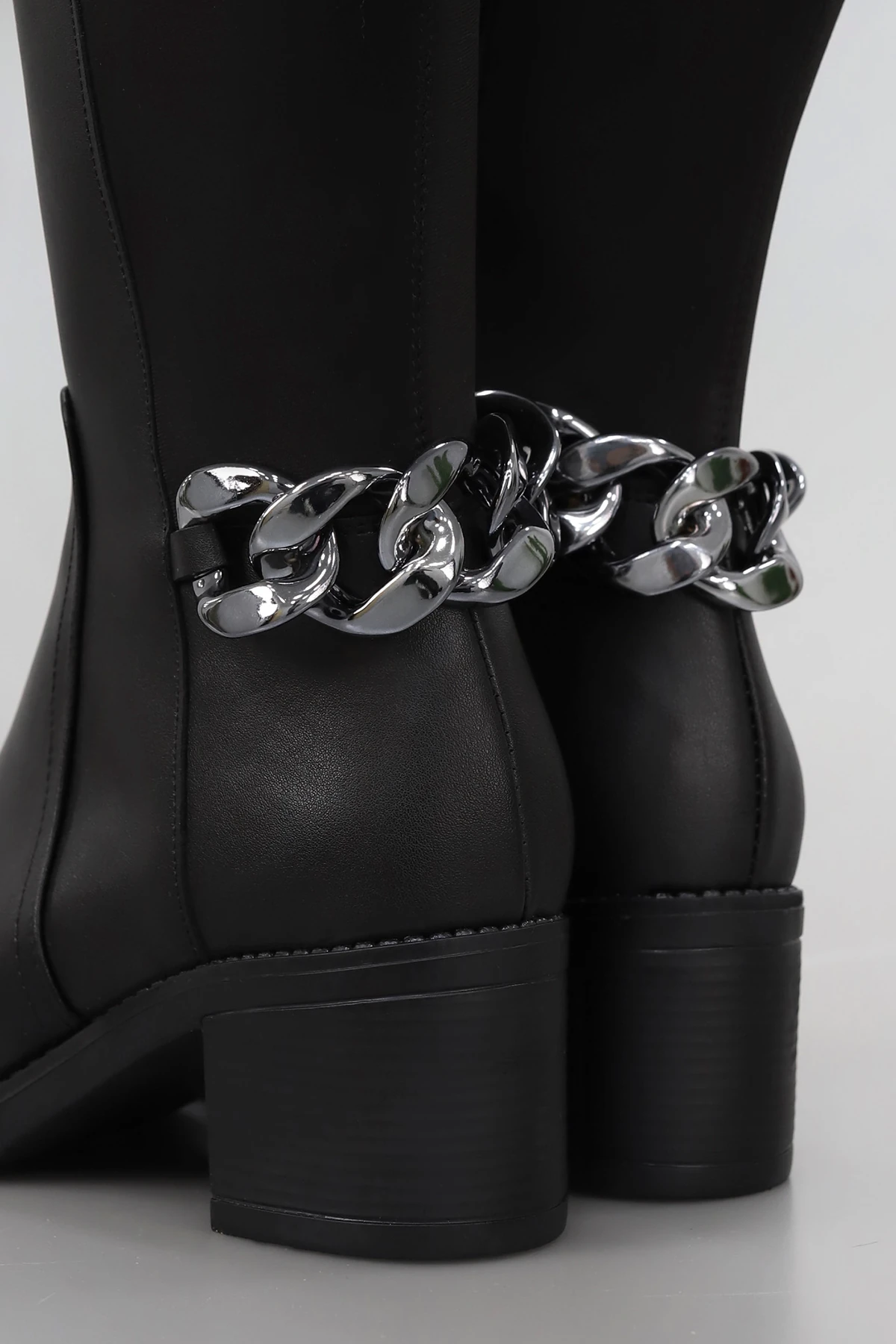 BLN 710 Metal Halka Toka Detaylı Streç Diz Altı Çizme