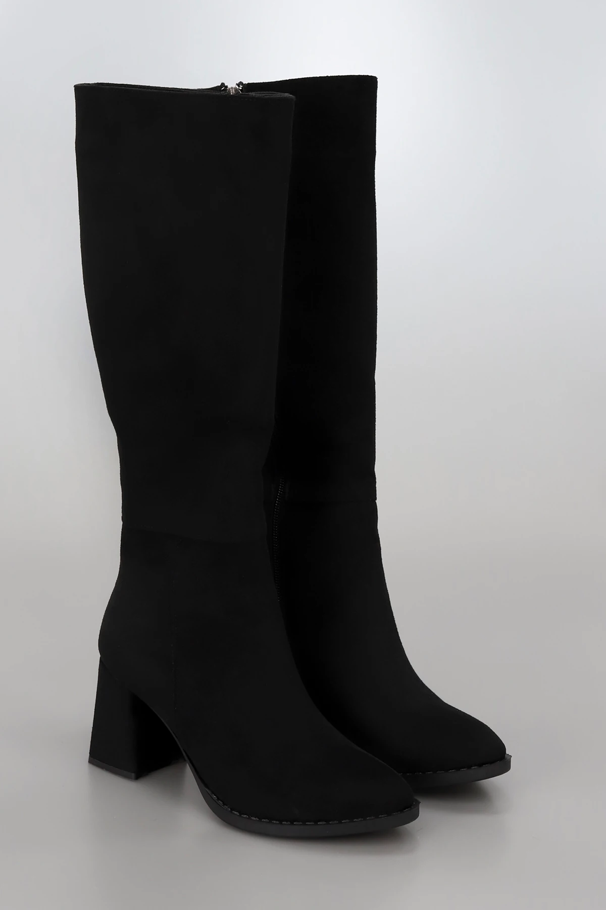 VERA Kalın Topuklu Fermuarlı Çizme - SİYAH SÜET