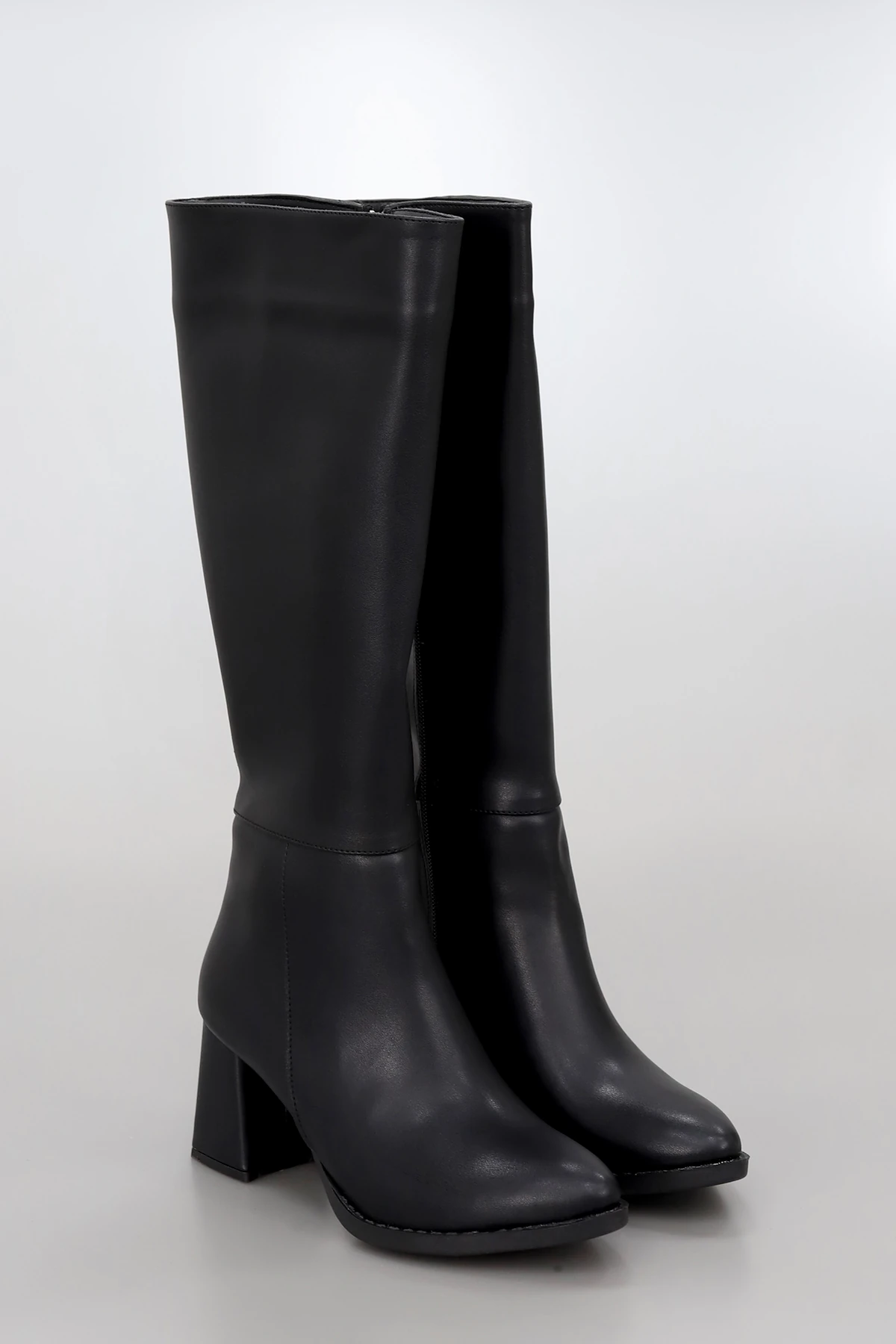 VERA Kalın Topuklu Fermuarlı Çizme - SİYAH DERİ