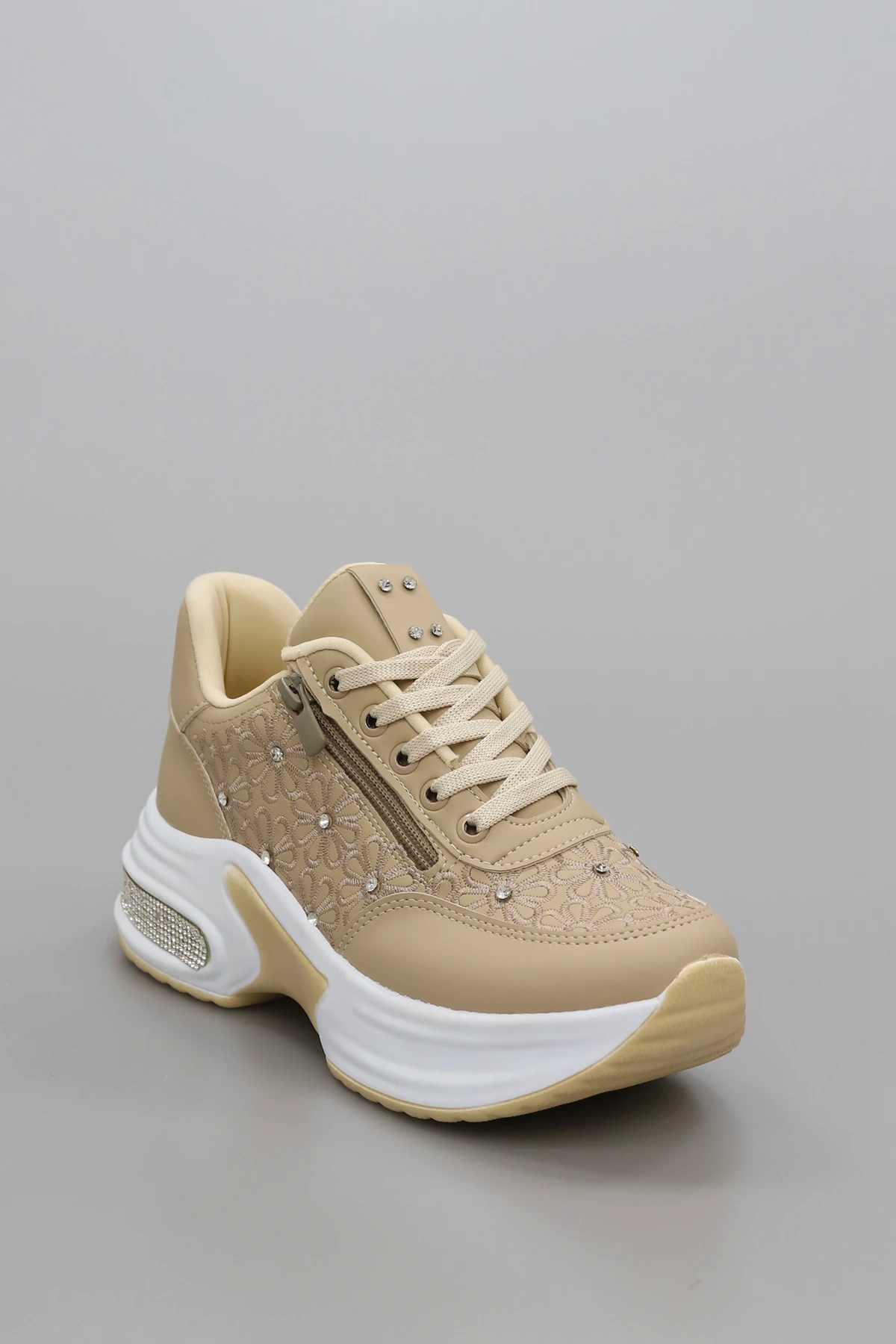 MDLN 492 Çiçek Motifli Taş Detaylı Yan Fermuarlı Spor Ayakkabı