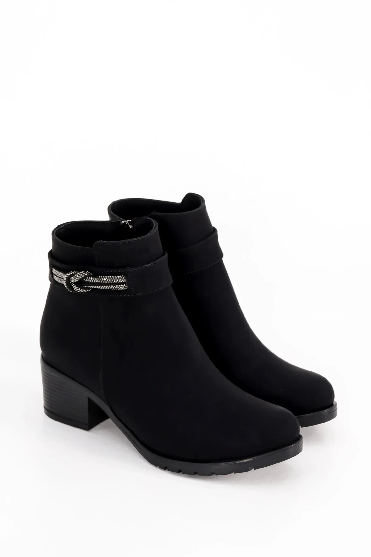 BLN 210 Yanı Taş Detaylı Bilekte Yarım Bot - SİYAH