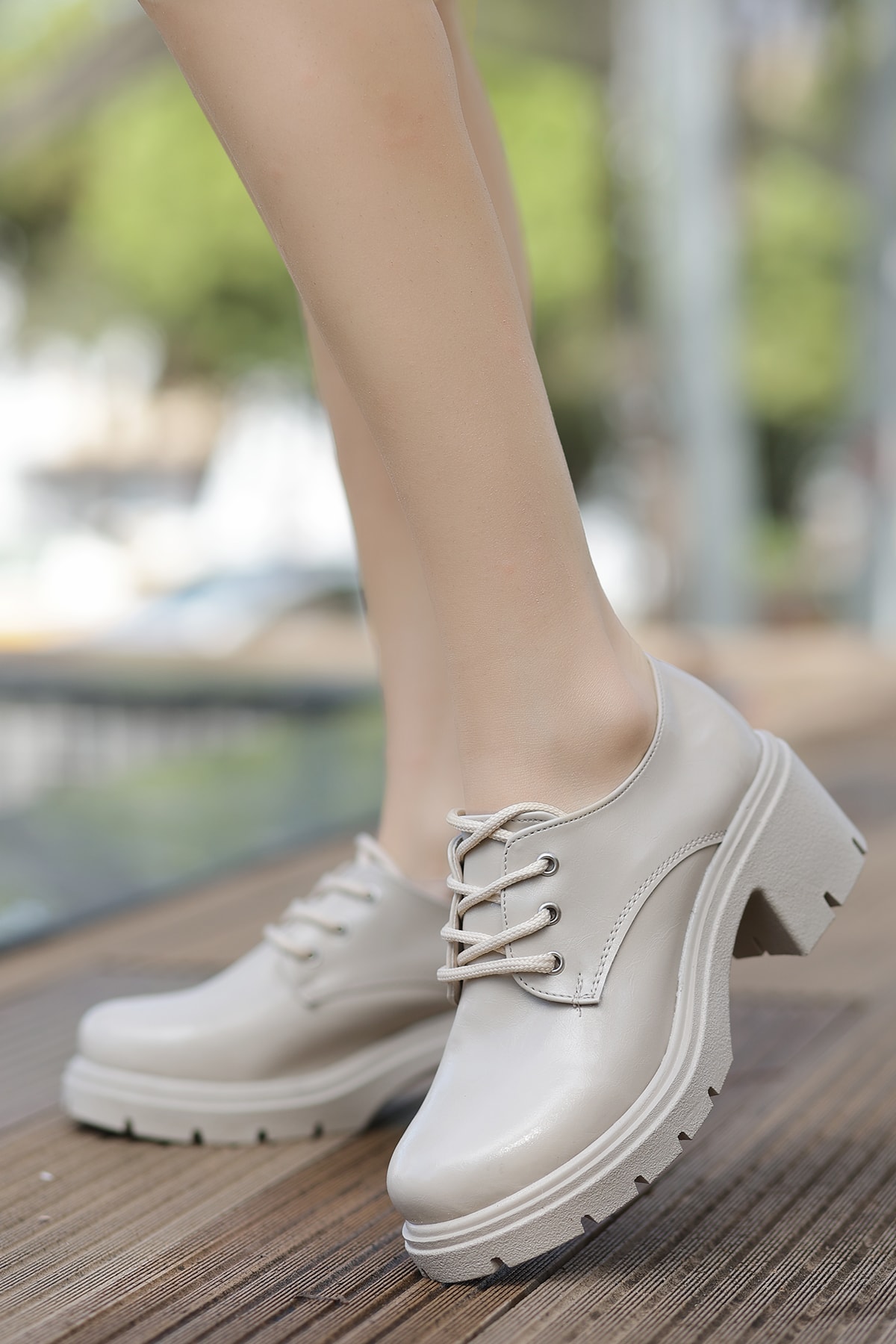 NVL 508 Bağcıklı Kalın Topuklu Loafer