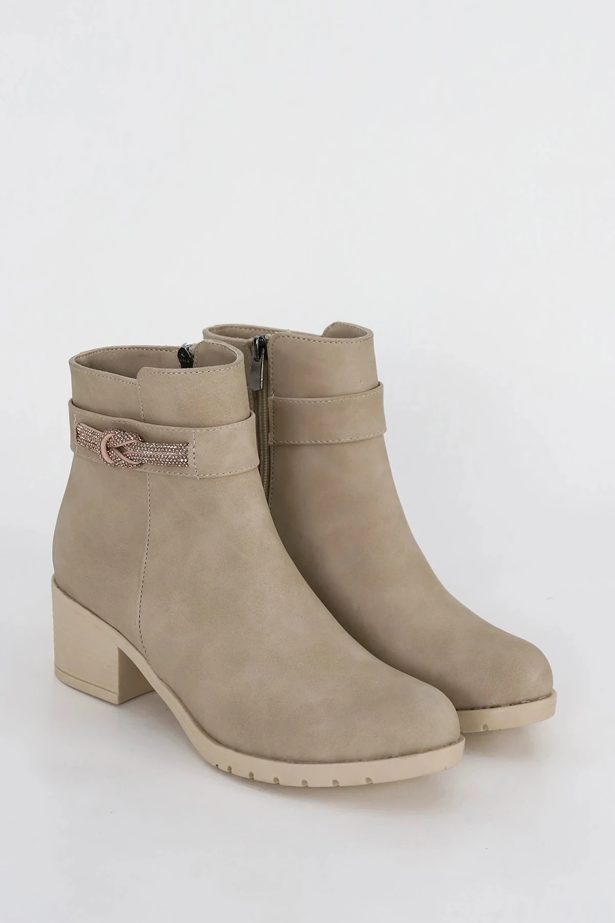 BLN 210 Yanı Taş Detaylı Bilekte Yarım Bot - BEJ