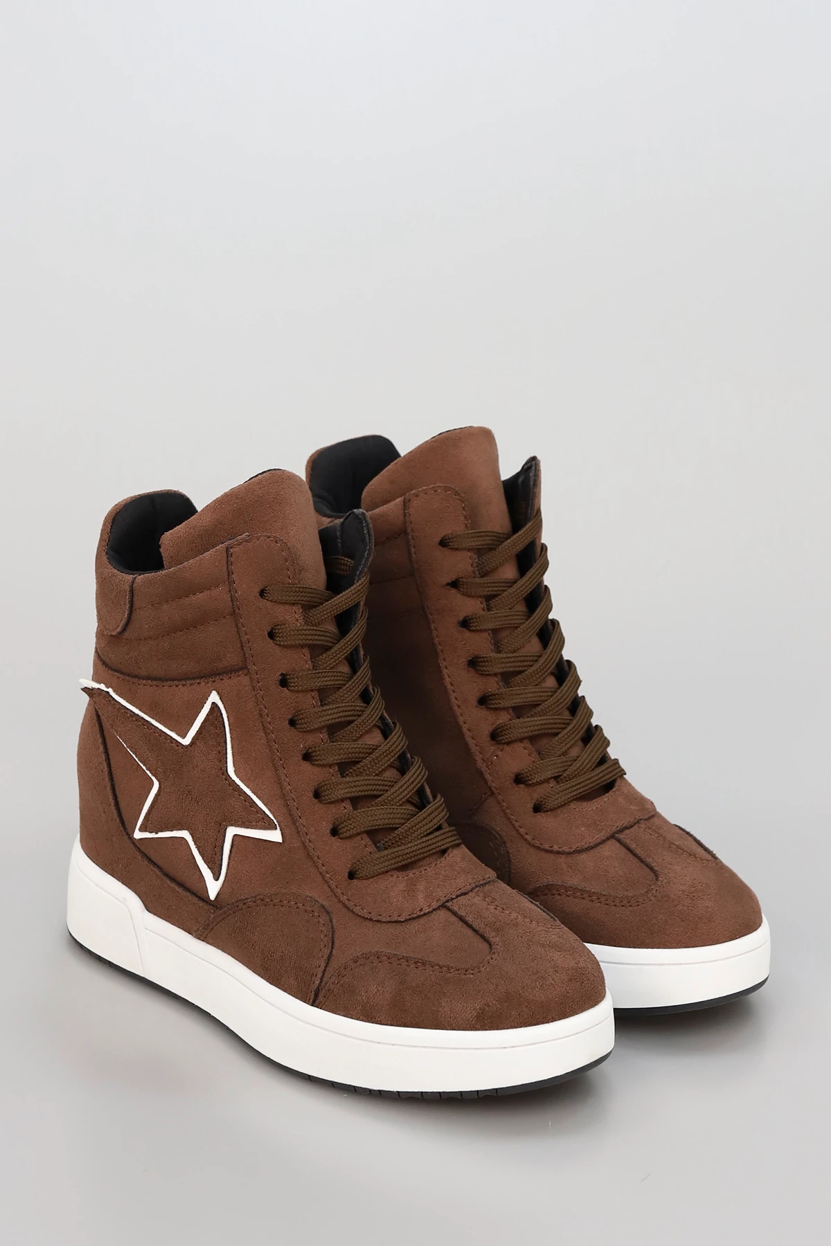 FRM 163 Yıldız Detaylı Gizli Topuklu Fermuarlı Bot - KAHVERENGİ