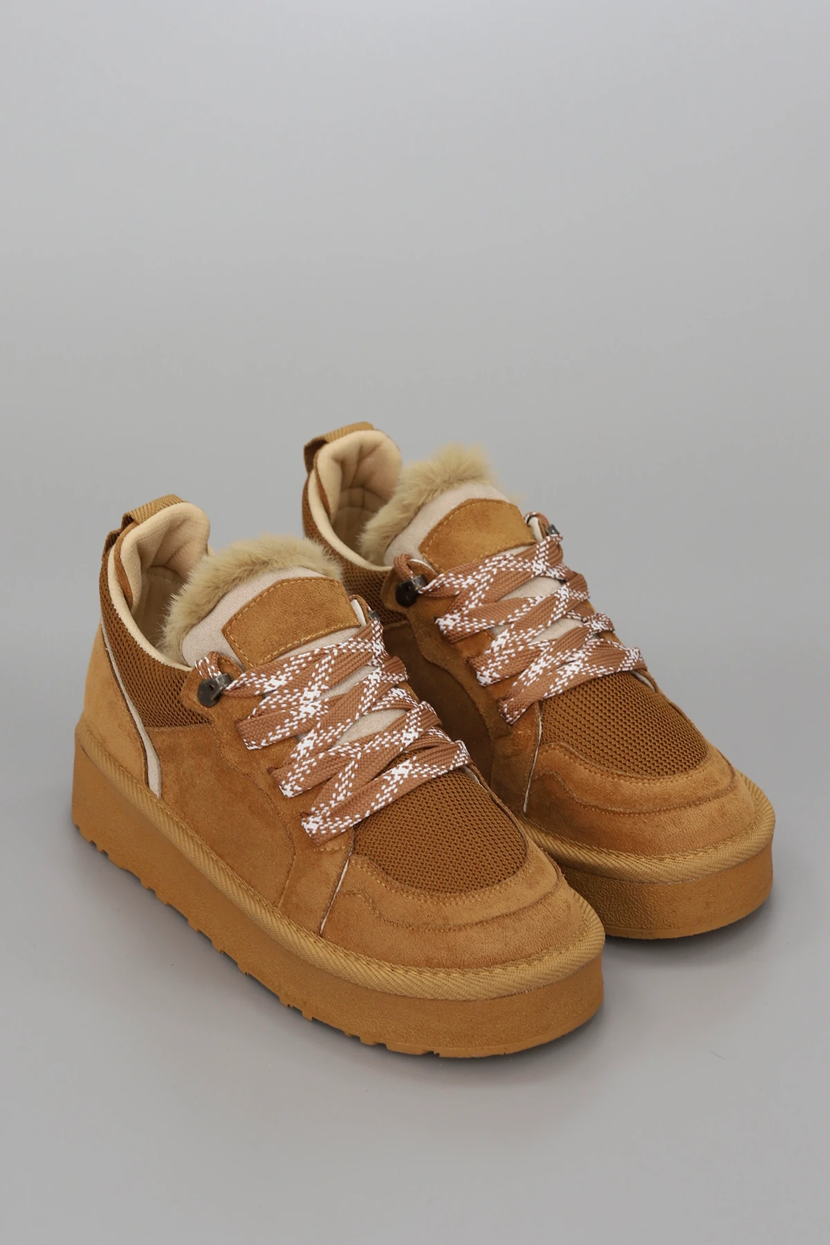 DZY 444 Kalın Taban Kürklü Ayakkabı - TABA SÜET