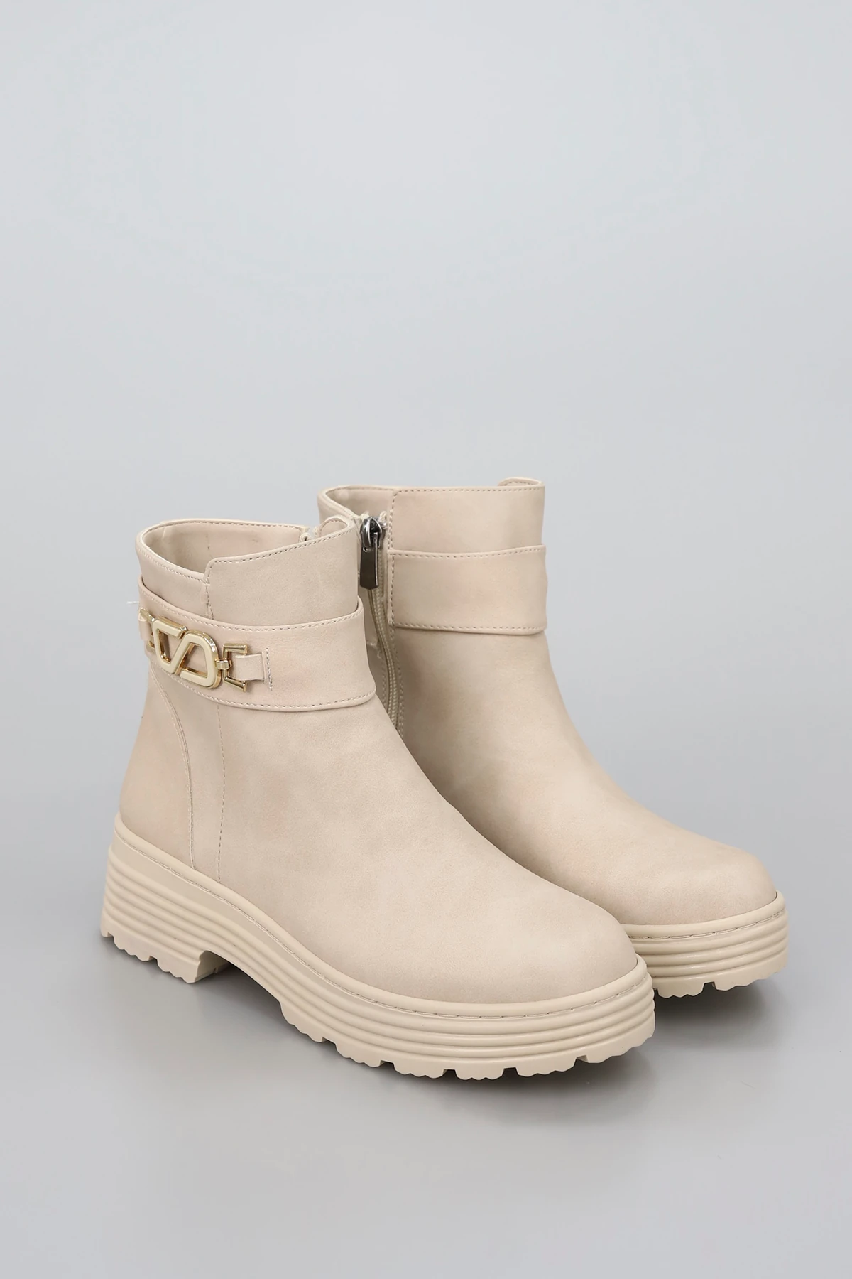 BLN S265 Düz Termo Taban Yan Toka Detay Yarım Bot - BEJ