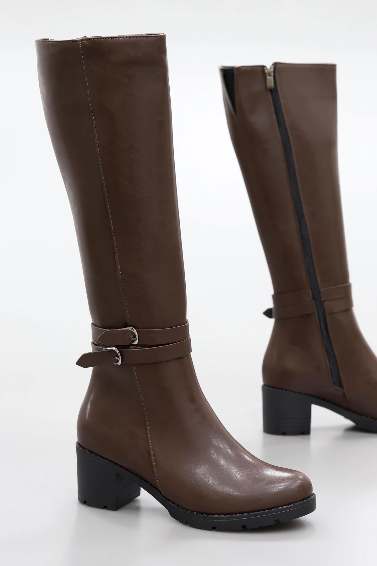 BLN 746 Çift Toka Detaylı Diz Altı Çizme