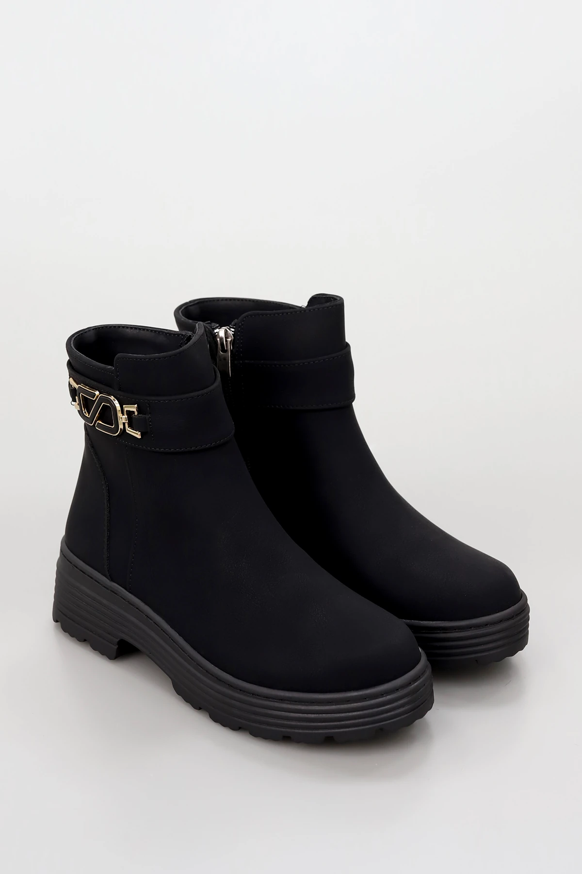 BLN S265 Düz Termo Taban Yan Toka Detay Yarım Bot - SİYAH