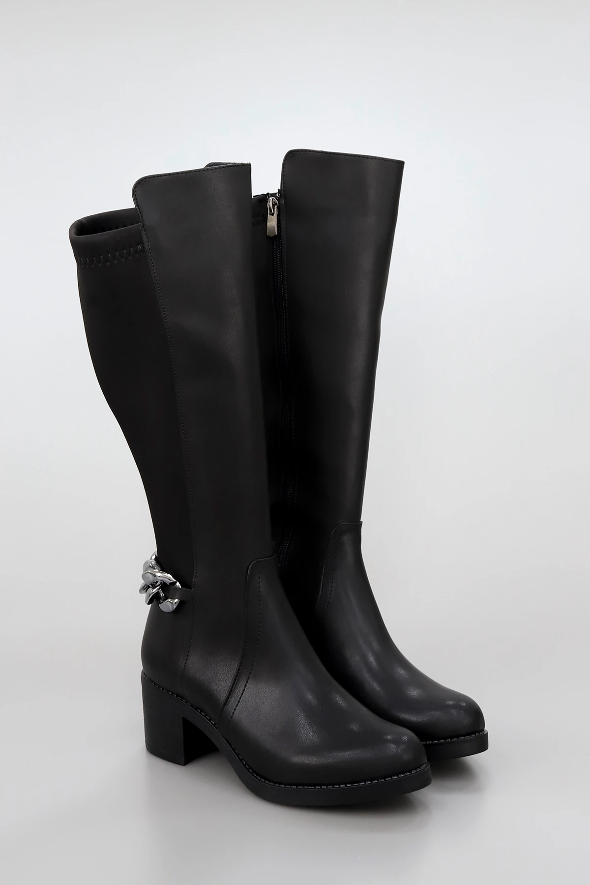 BLN 710 Metal Halka Toka Detaylı Streç Diz Altı Çizme