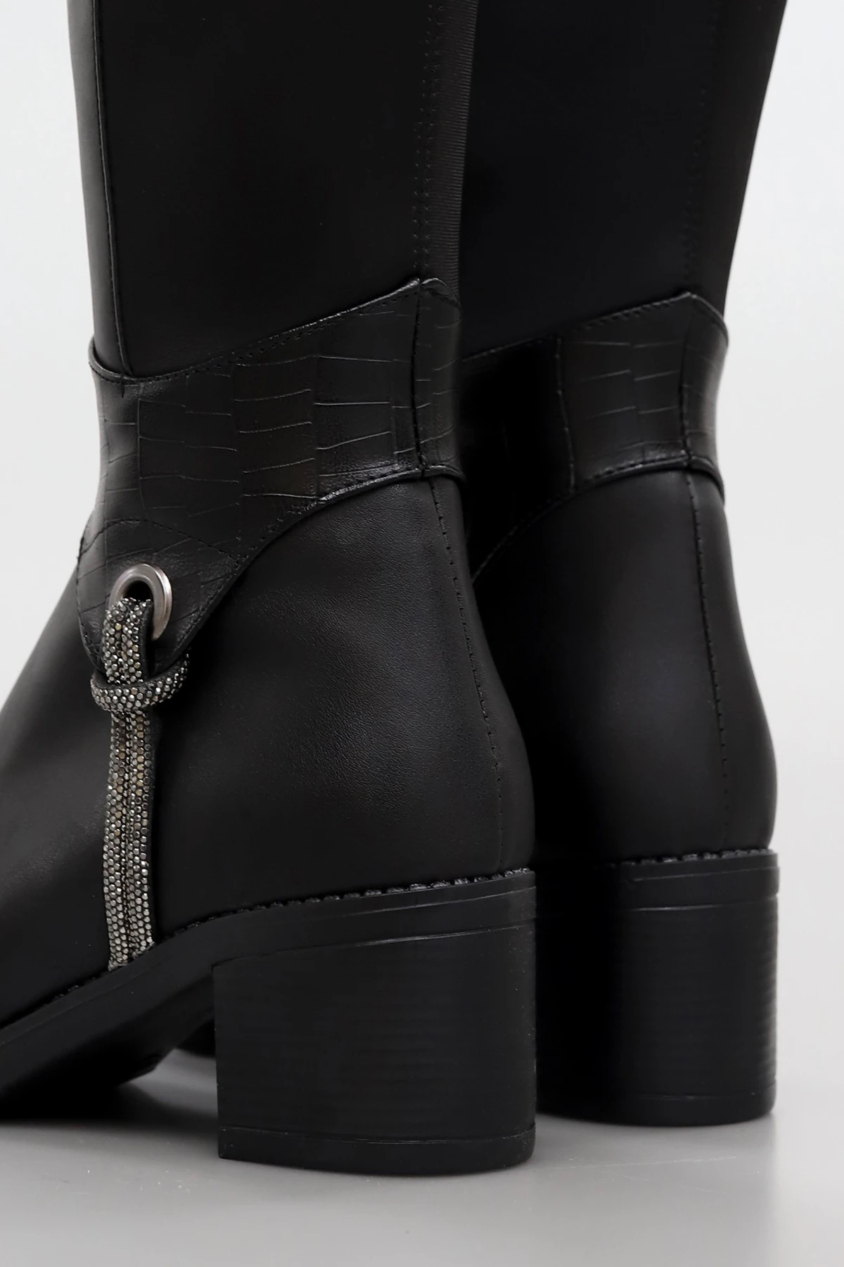 BLN 711 Taş Detaylı Arkası Streç Diz Altı Çizme