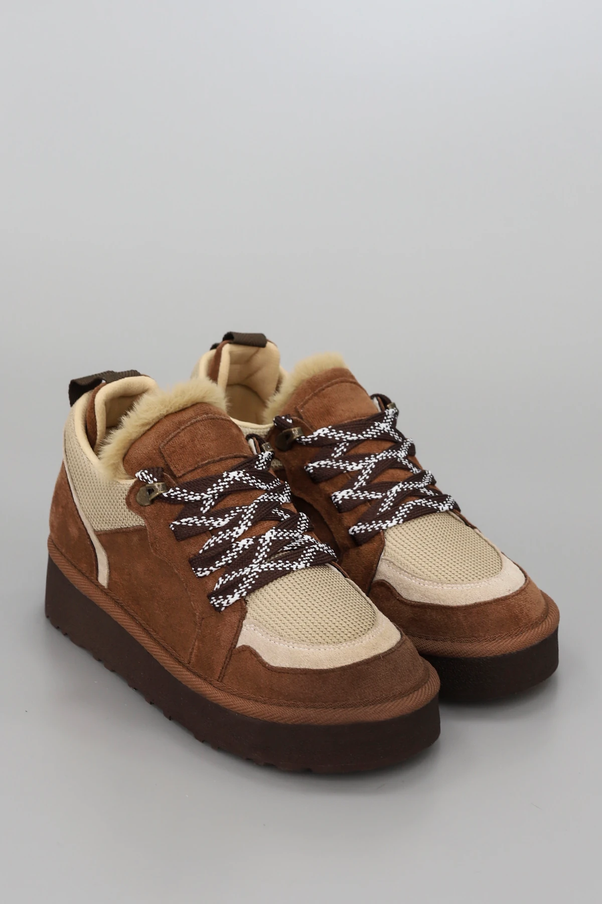 DZY 444 Kalın Taban Kürklü Ayakkabı - KAHVE SÜET