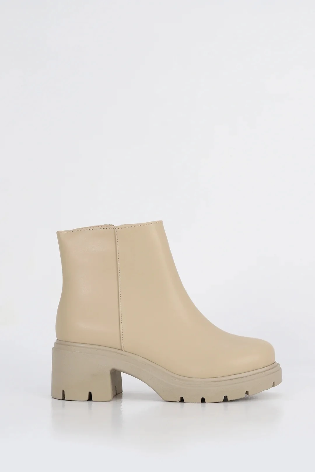 NVL 557 Yandan Fermuarlı Orta Topuk Yarım Bot - BEJ