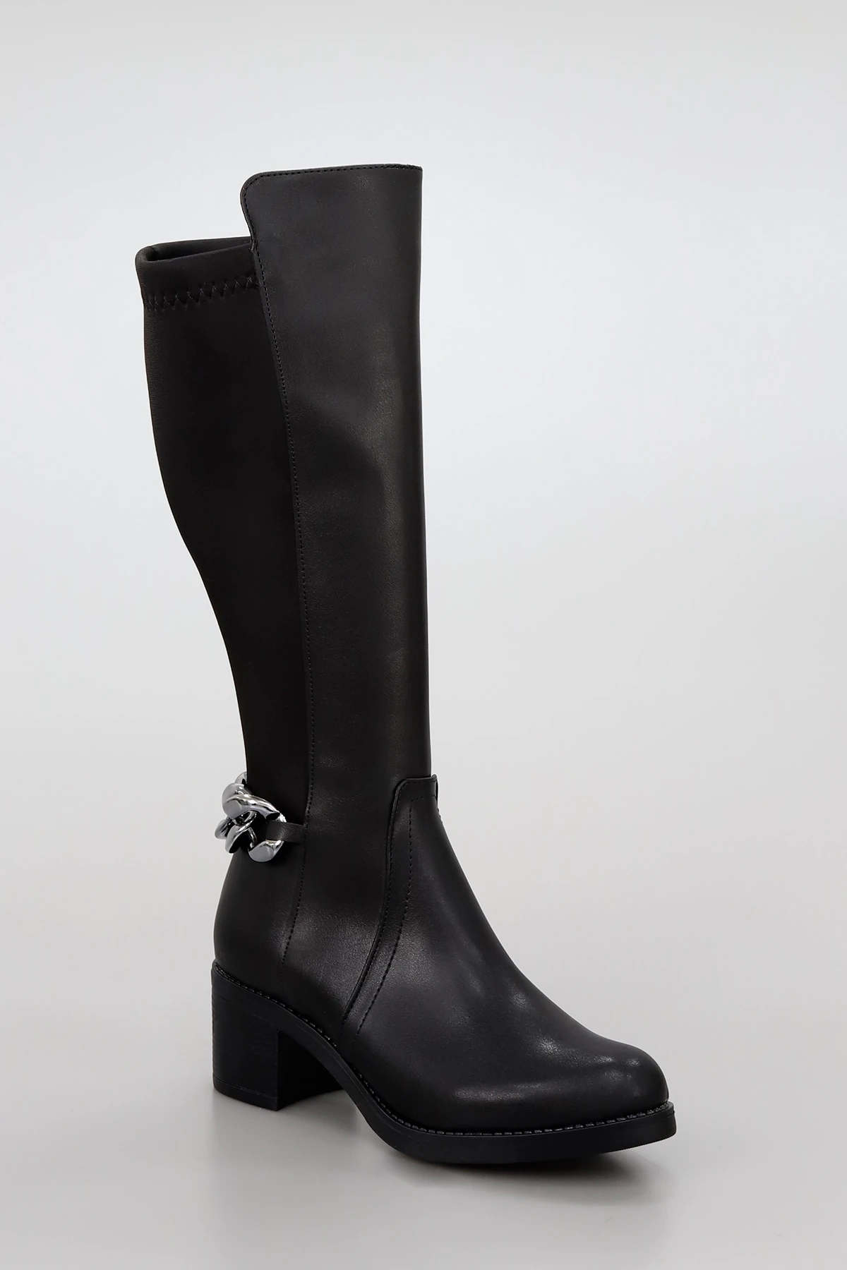 BLN 710 Metal Halka Toka Detaylı Streç Diz Altı Çizme - SİYAH