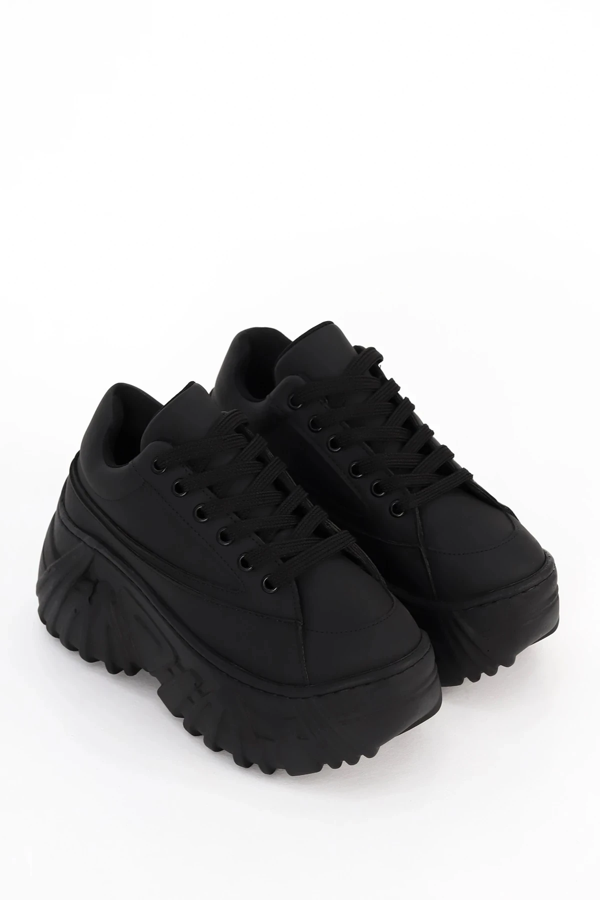 SP151 Yüksek Taban Bağcıklı Spor Ayakkabı - SİYAH