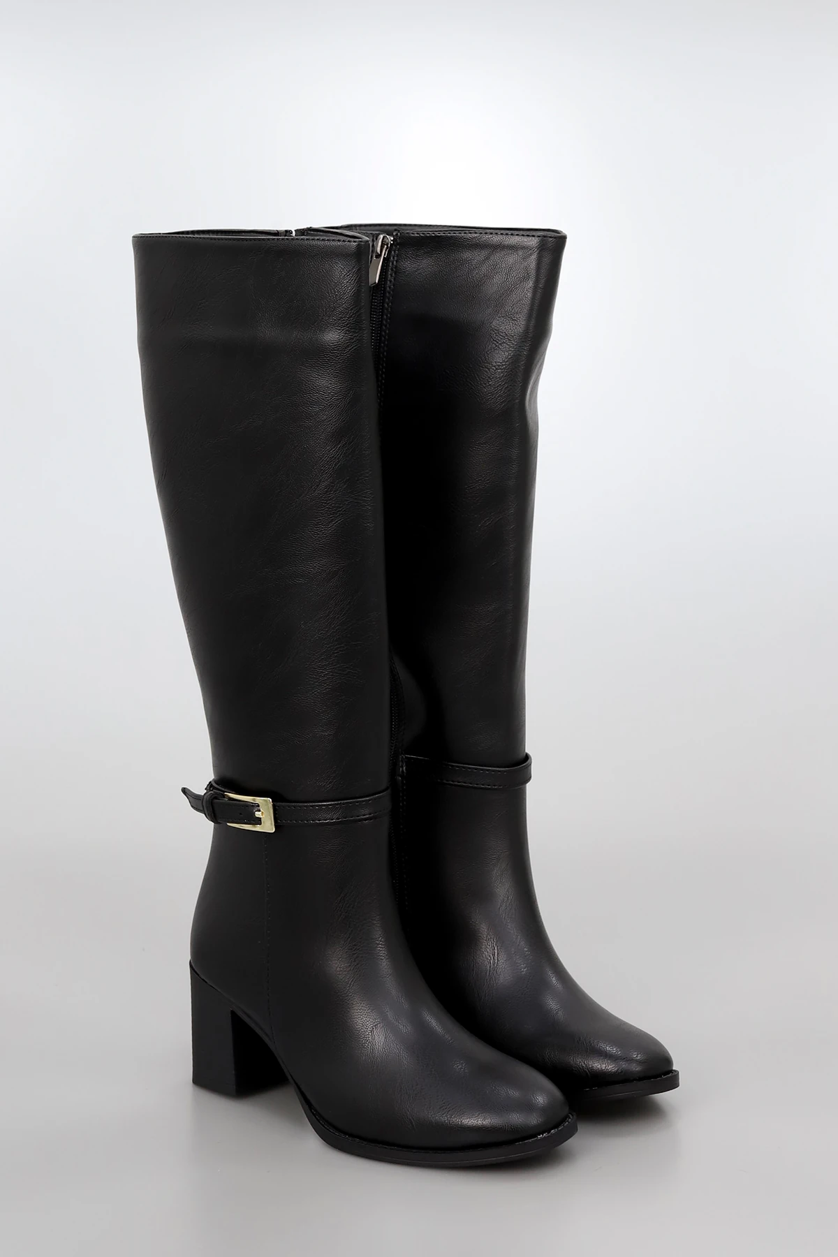 BTZK05 Kemer Detay Fermuarlı Çizme - SİYAH DERİ