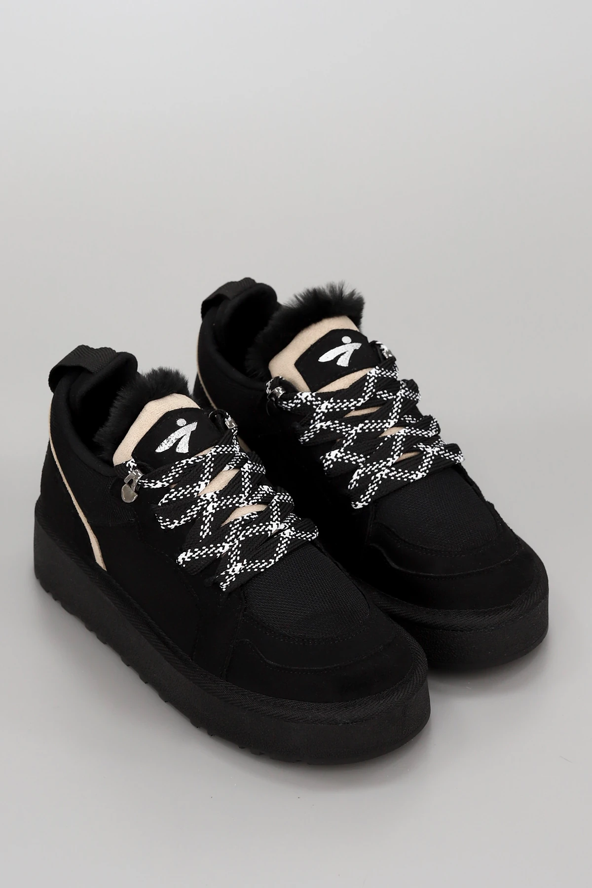 DZY 444 Kalın Taban Kürklü Ayakkabı - SİYAH SÜET