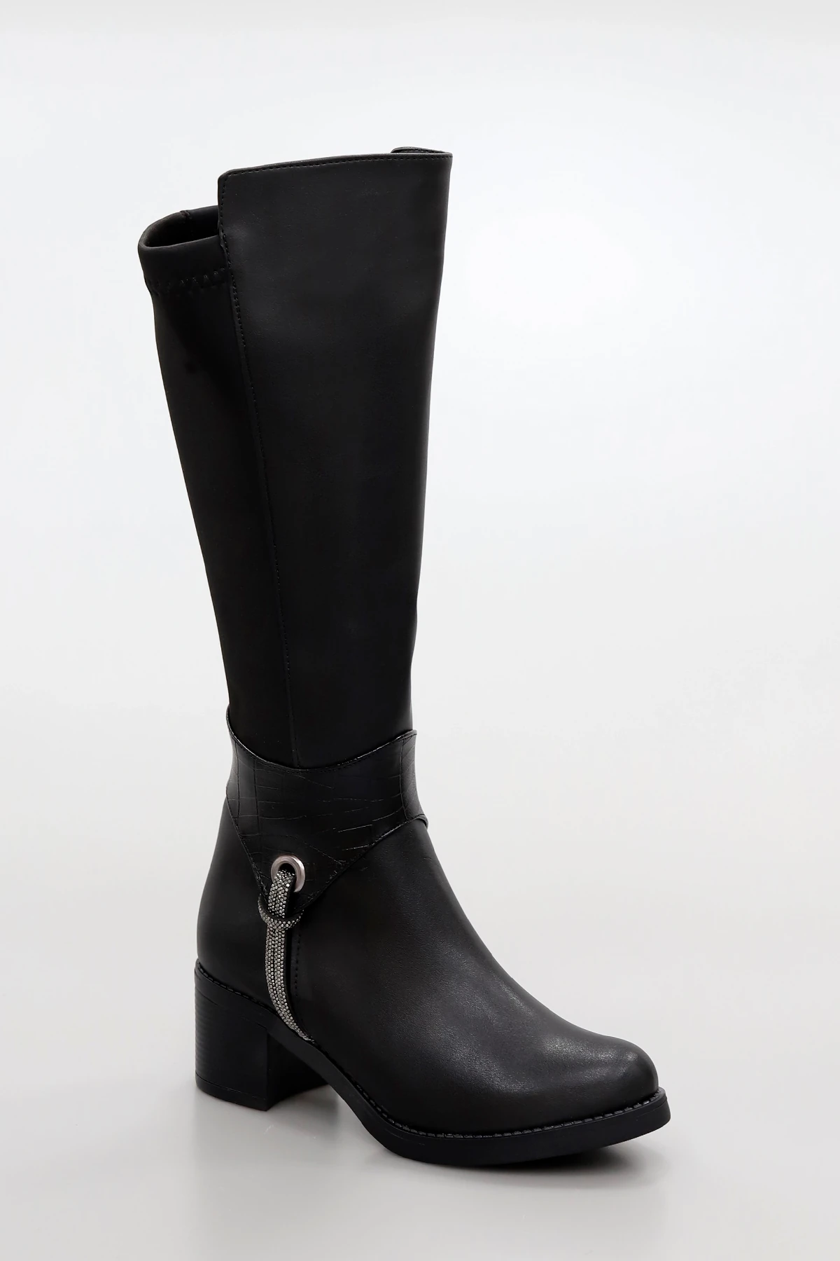 BLN 711 Taş Detaylı Arkası Streç Diz Altı Çizme