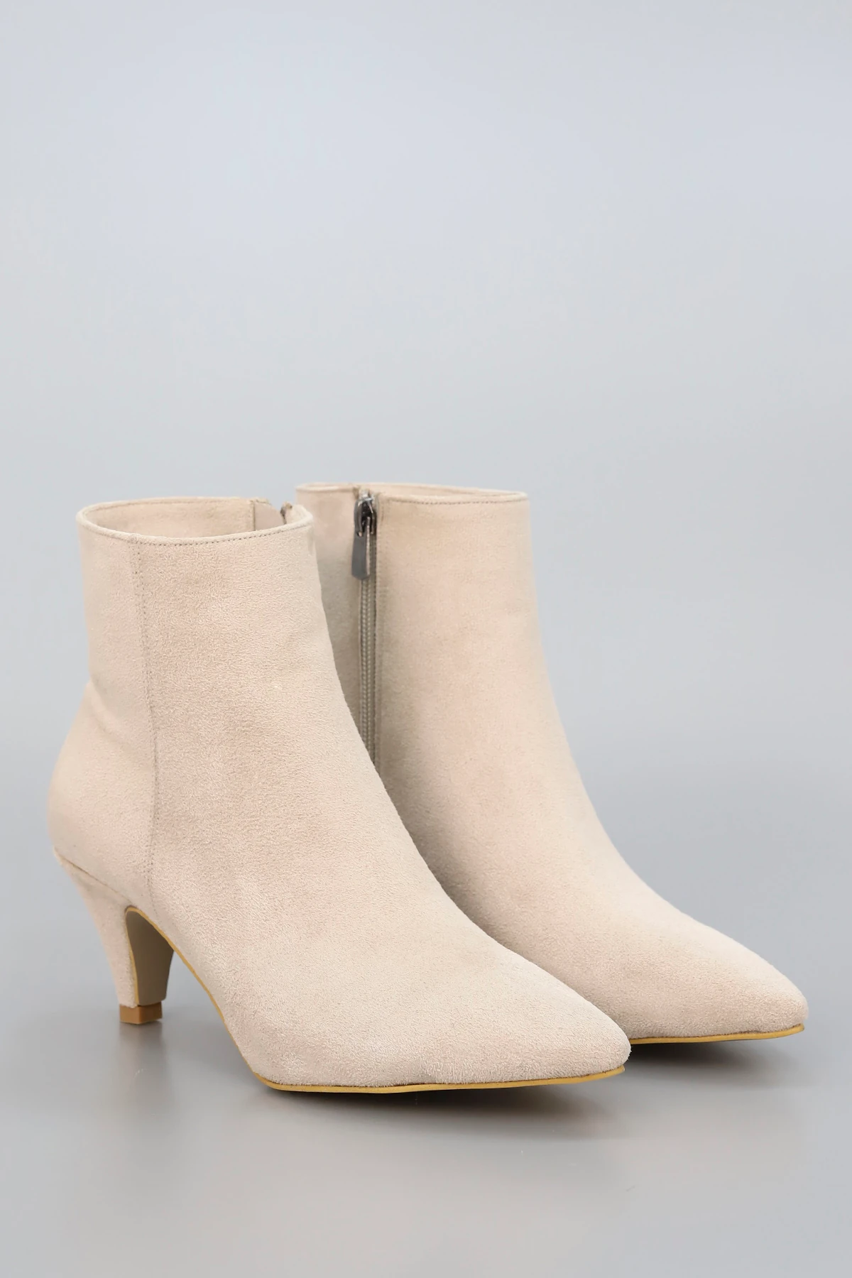 PİER 100 Fermuarlı Fındık Topuklu Bot - BEJ SÜET