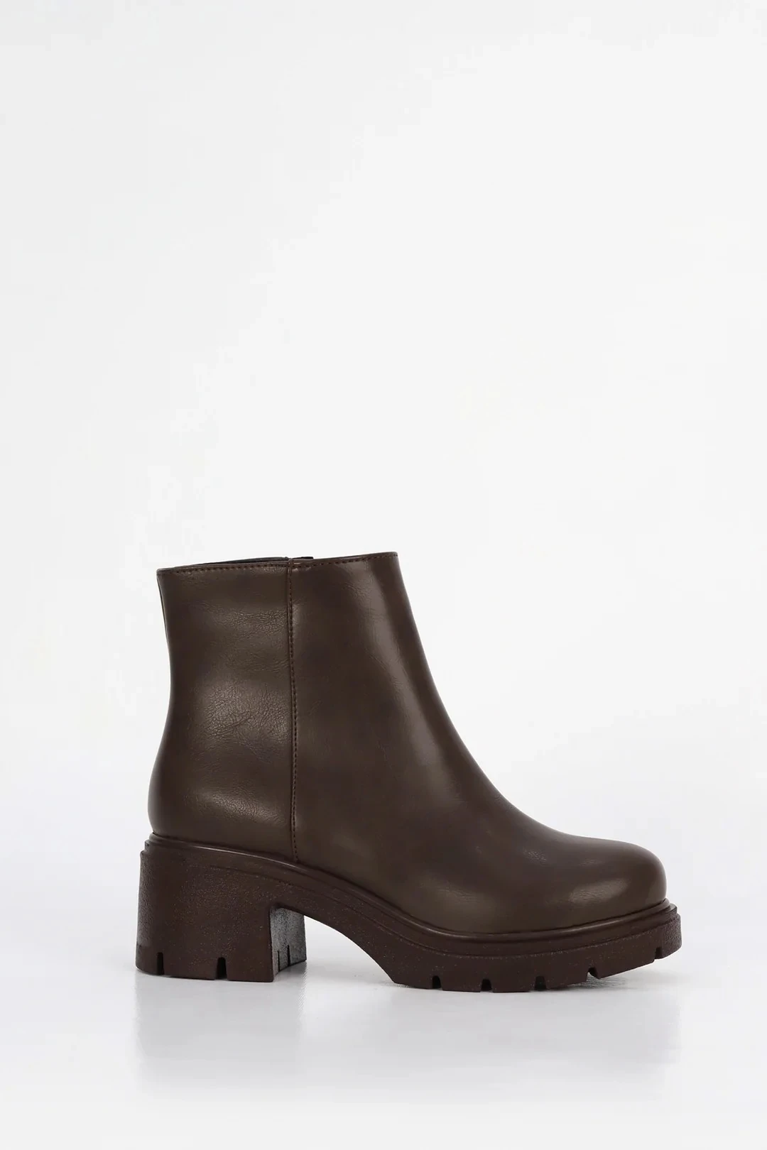 NVL 557 Yandan Fermuarlı Orta Topuk Yarım Bot - KAHVERENGİ