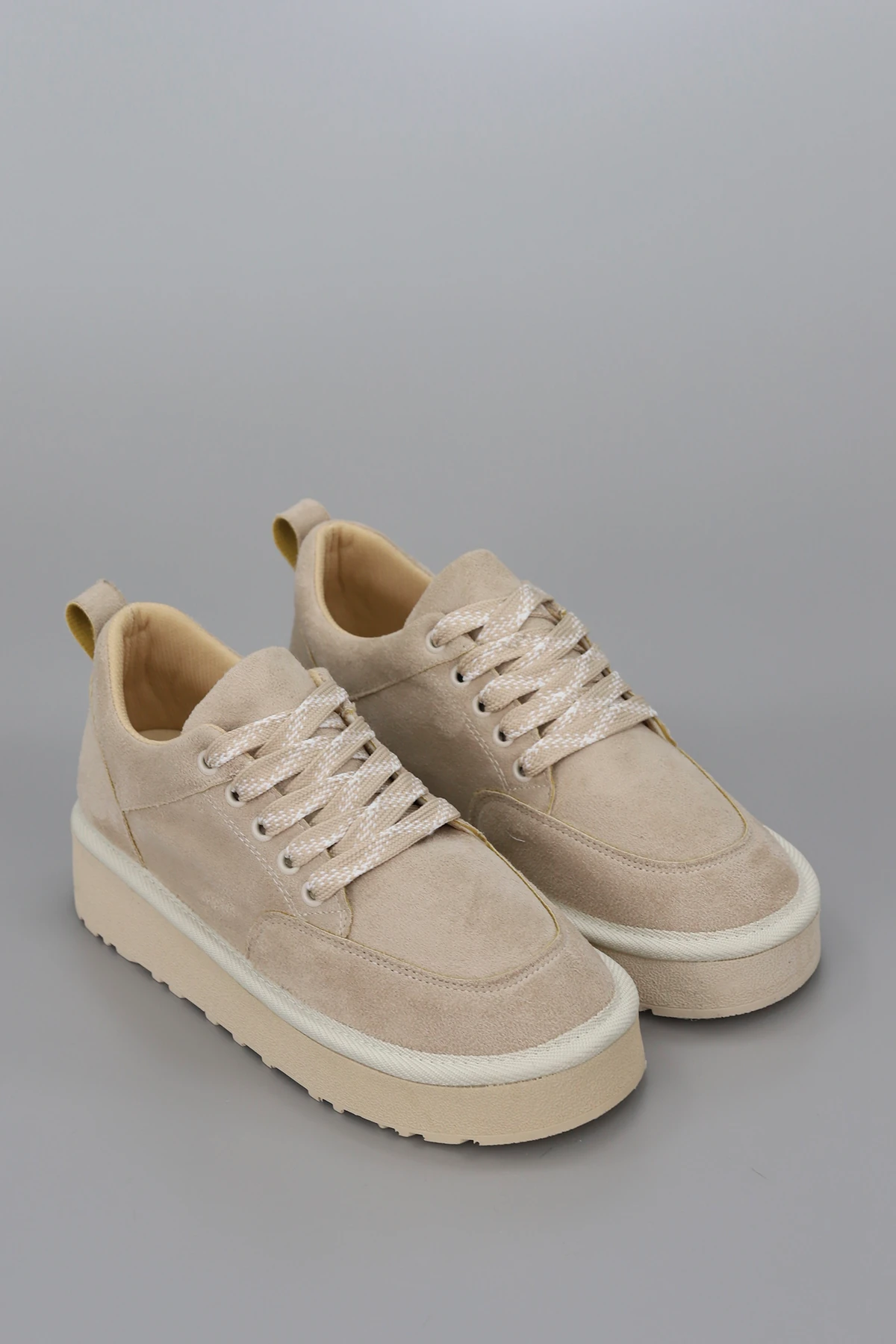 DZY 454 Kalın Taban Bağcıklı Ayakkabı - BEJ SÜET