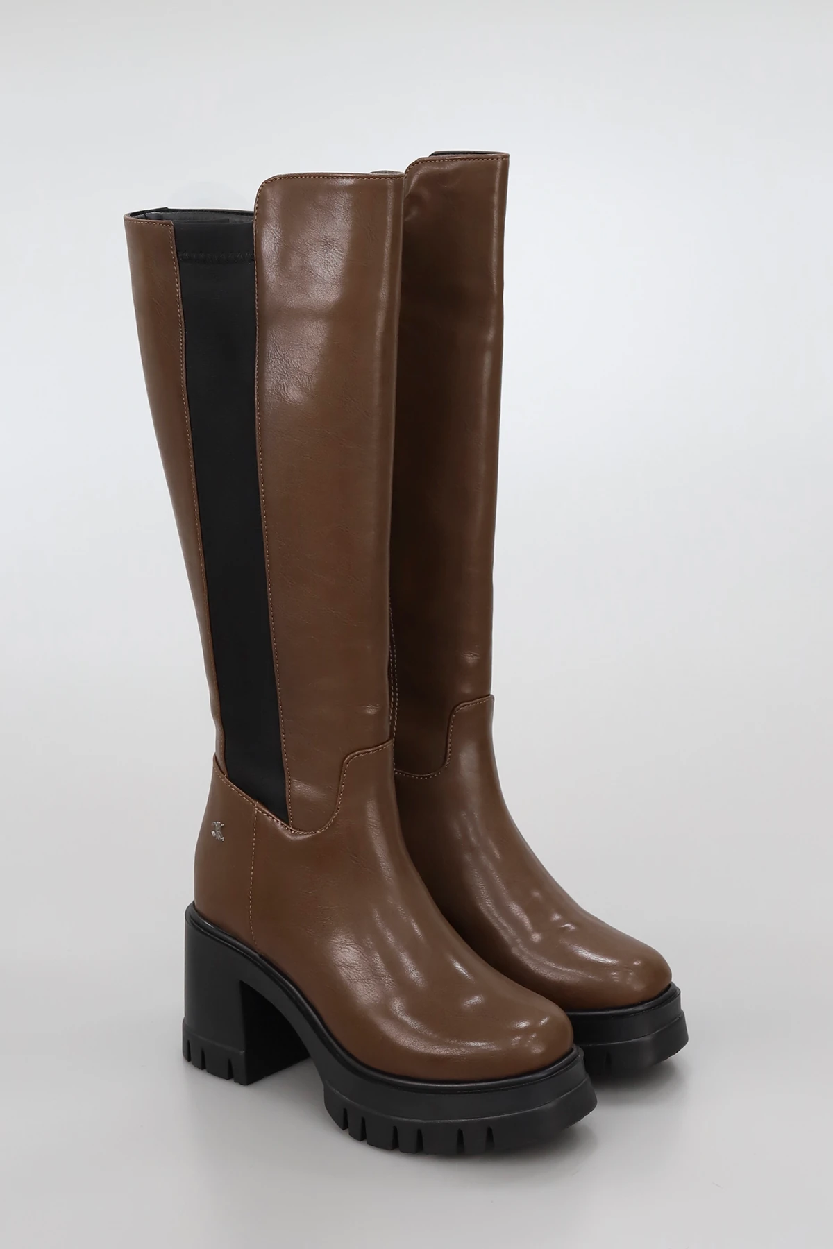 BT900 Arkası Streç Kumaş Diz Altı Çizme - KAHVERENGİ