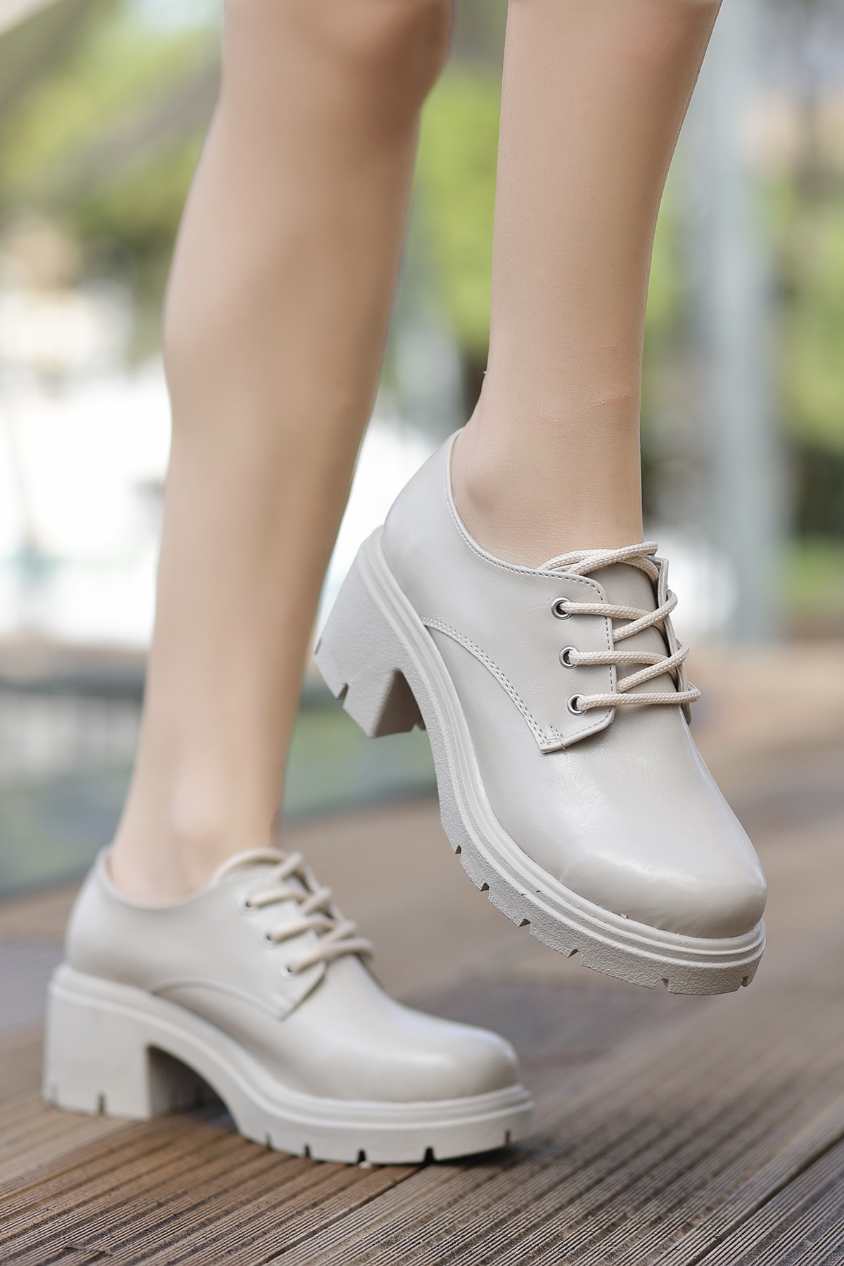 NVL 508 Bağcıklı Kalın Topuklu Loafer