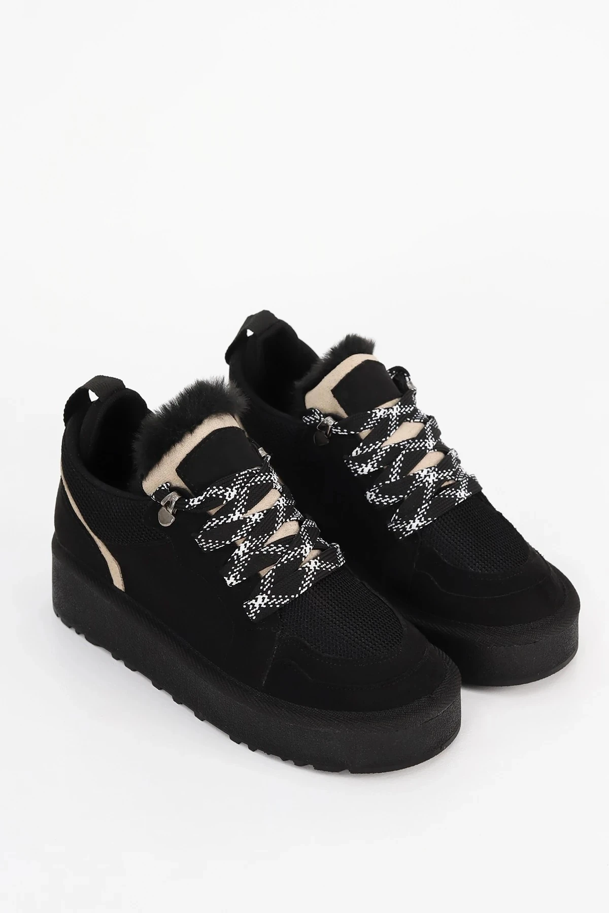 DZY 444 Kalın Taban Kürklü Ayakkabı - SİYAH SÜET