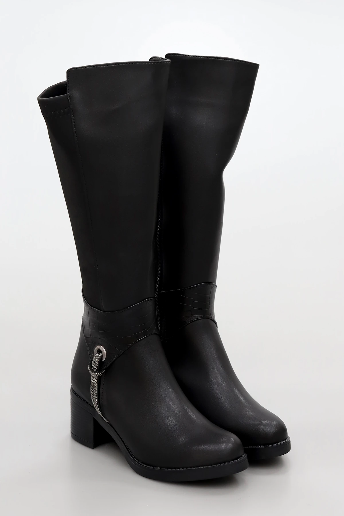 BLN 711 Taş Detaylı Arkası Streç Diz Altı Çizme