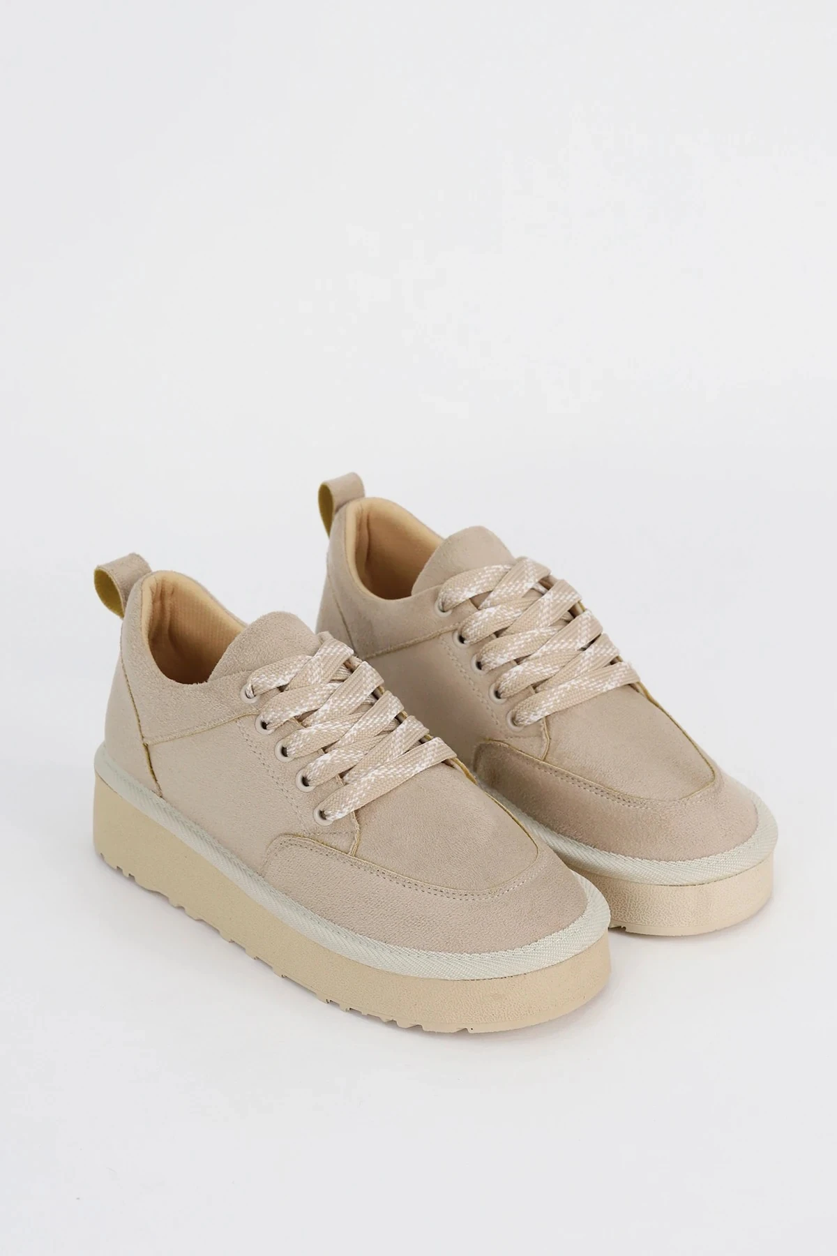 DZY 454 Kalın Taban Bağcıklı Ayakkabı - BEJ SÜET