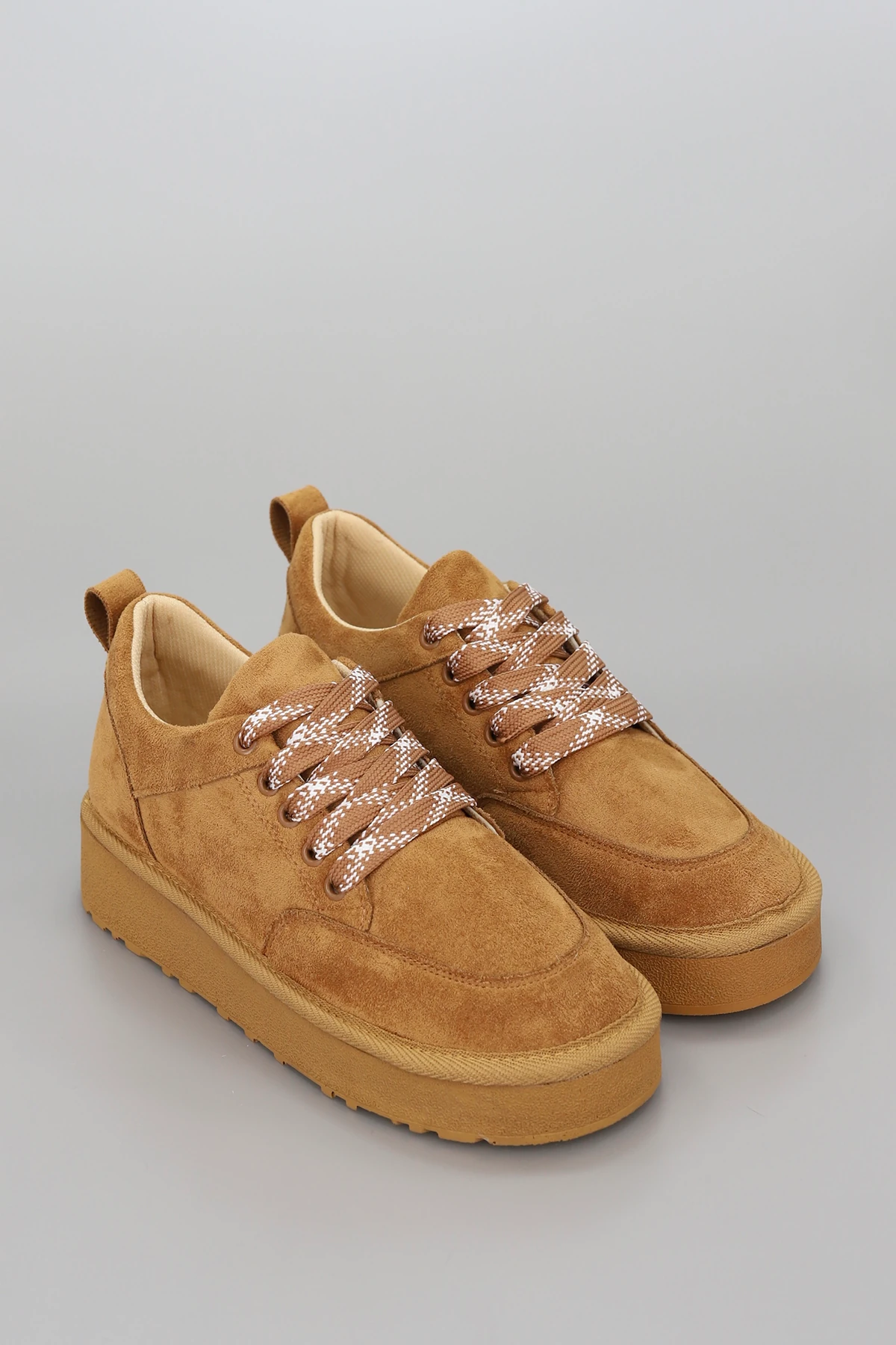 DZY 454 Kalın Taban Bağcıklı Ayakkabı - TABA SÜET