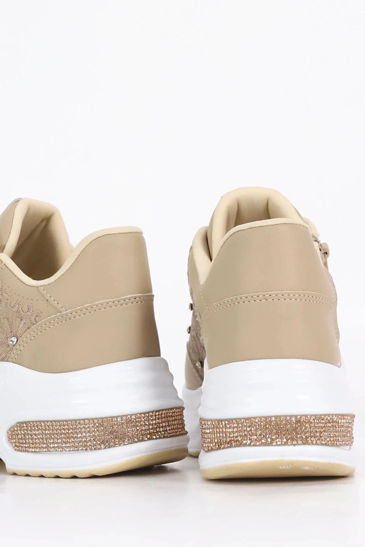 MDLN 492 Çiçek Motifli Taş Detaylı Yan Fermuarlı Spor Ayakkabı