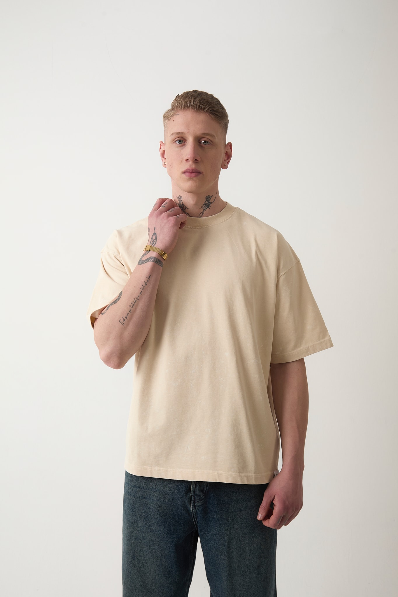 PREMIUM YIKAMALI BASIC T-SHIRT - Beige