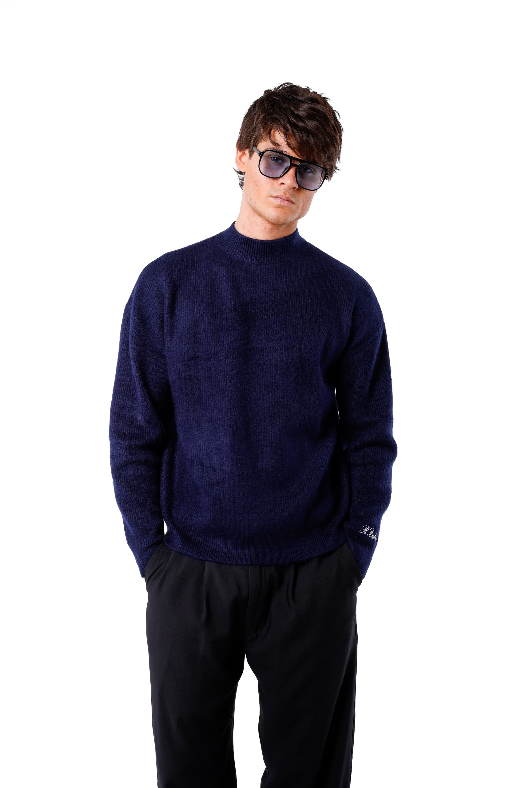 YARIM BALIKÇI KOL DETAY OVERSIZE KAZAK - Navy Blue