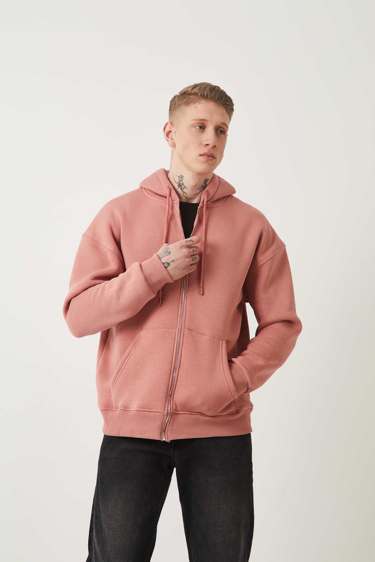FERMUARLI KAPÜŞONLU SWEATSHIRT - GUL KURUSU