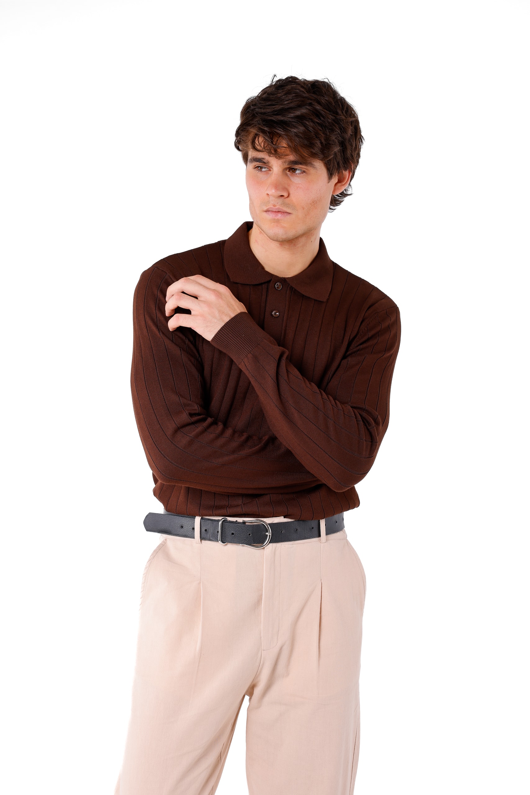 FİTİLLİ POLO YAKA TRİKO - Brown